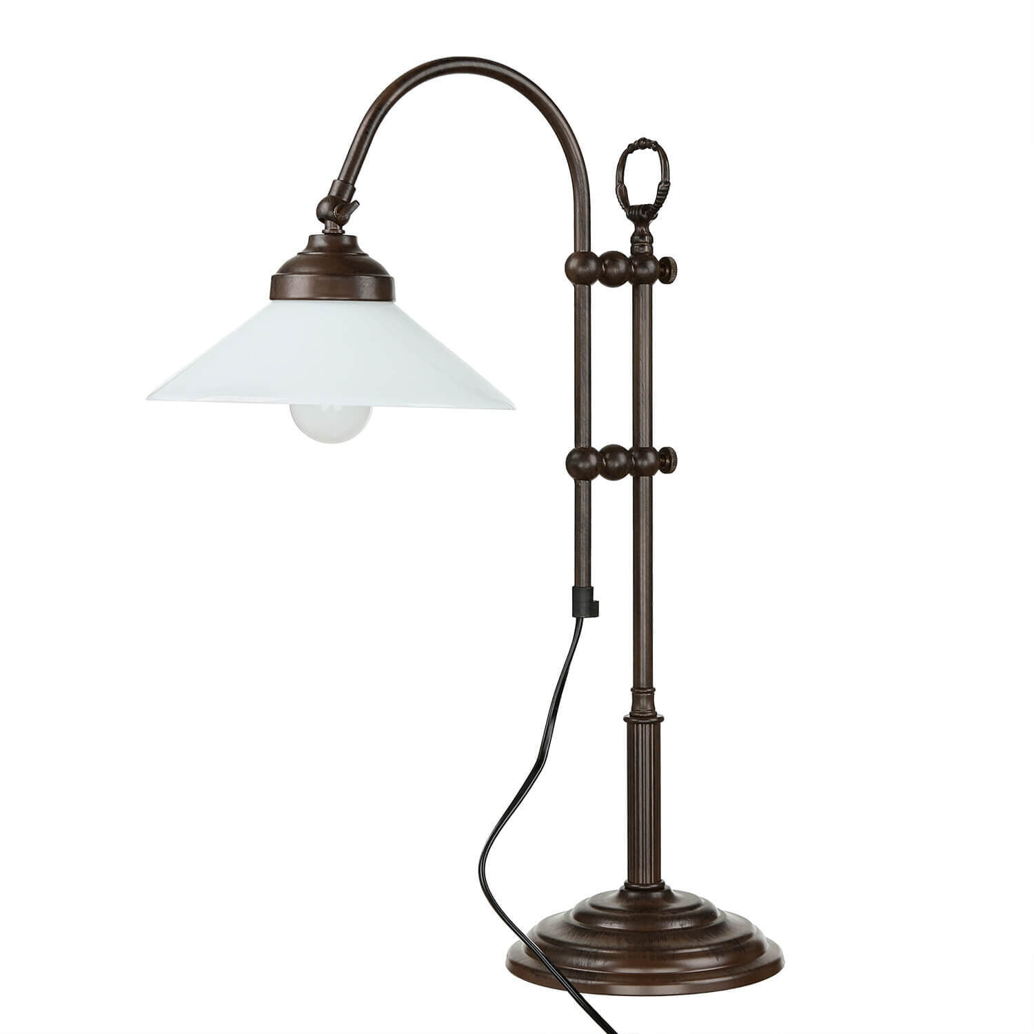 schreibtischlampe-schreibtisch-leuchte-messing-braun-glas-schirm-satiniert-premium-1 Tischlampe, Wandleuchte, Bronzefarbene Lampe, Industriestil, Lampenglas