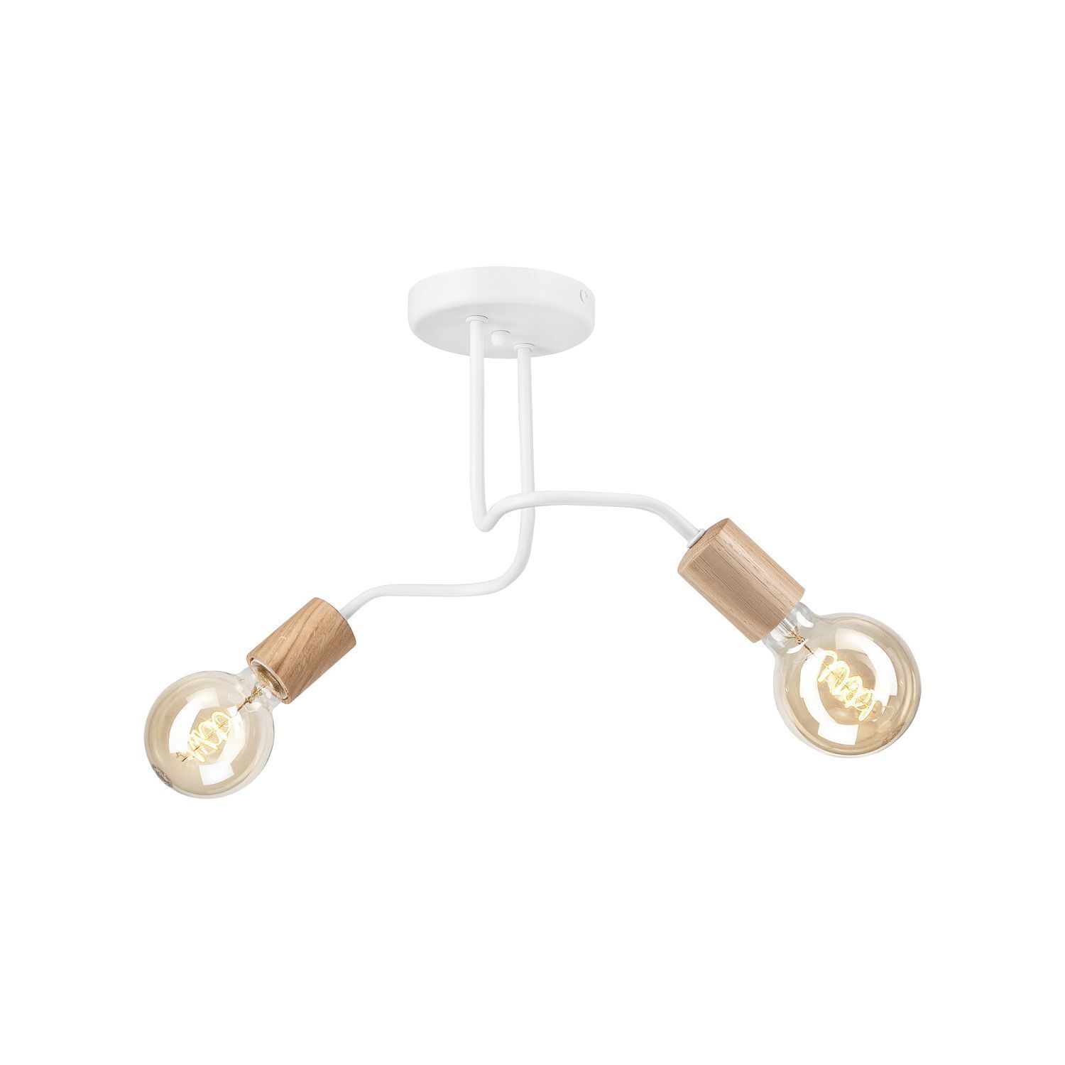 Deckenleuchte Weiß 2-flammig für E27 Metall Holz Retro