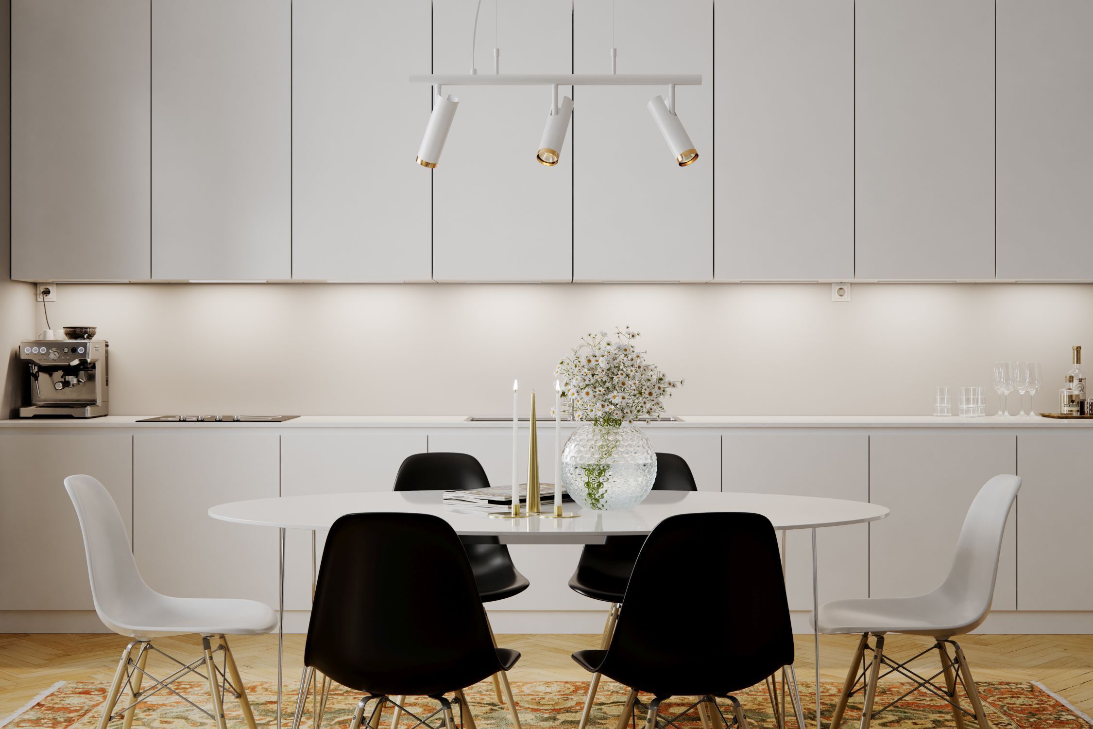 Suspension à 3 flammes 80 cm de large H : max. 140 cm GU10 Speisesaal, Esstisch, Drinnen, Tabelle, Innenarchitektur