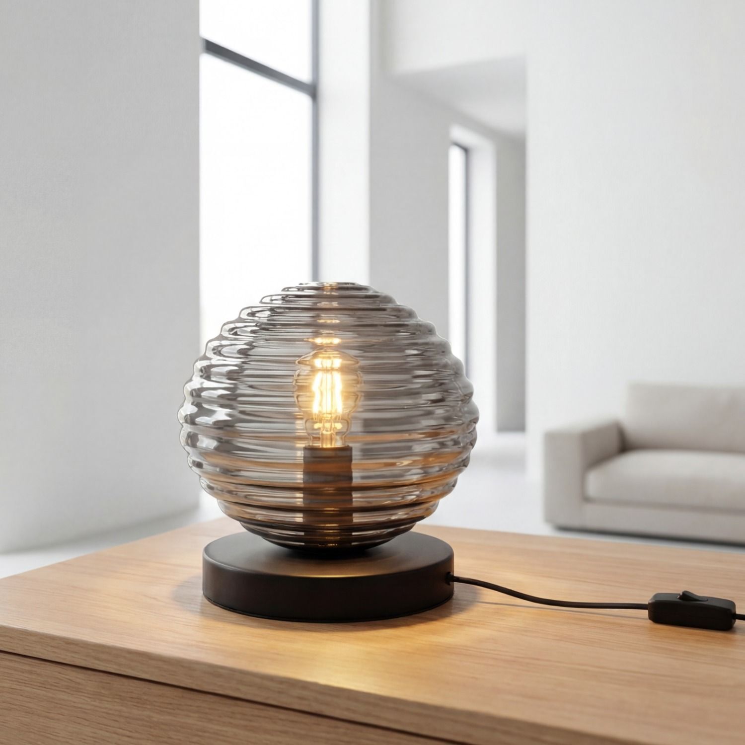 Tischlampe Rauchglas Metall Schwarz E27 16,5 cm Ø18 cm