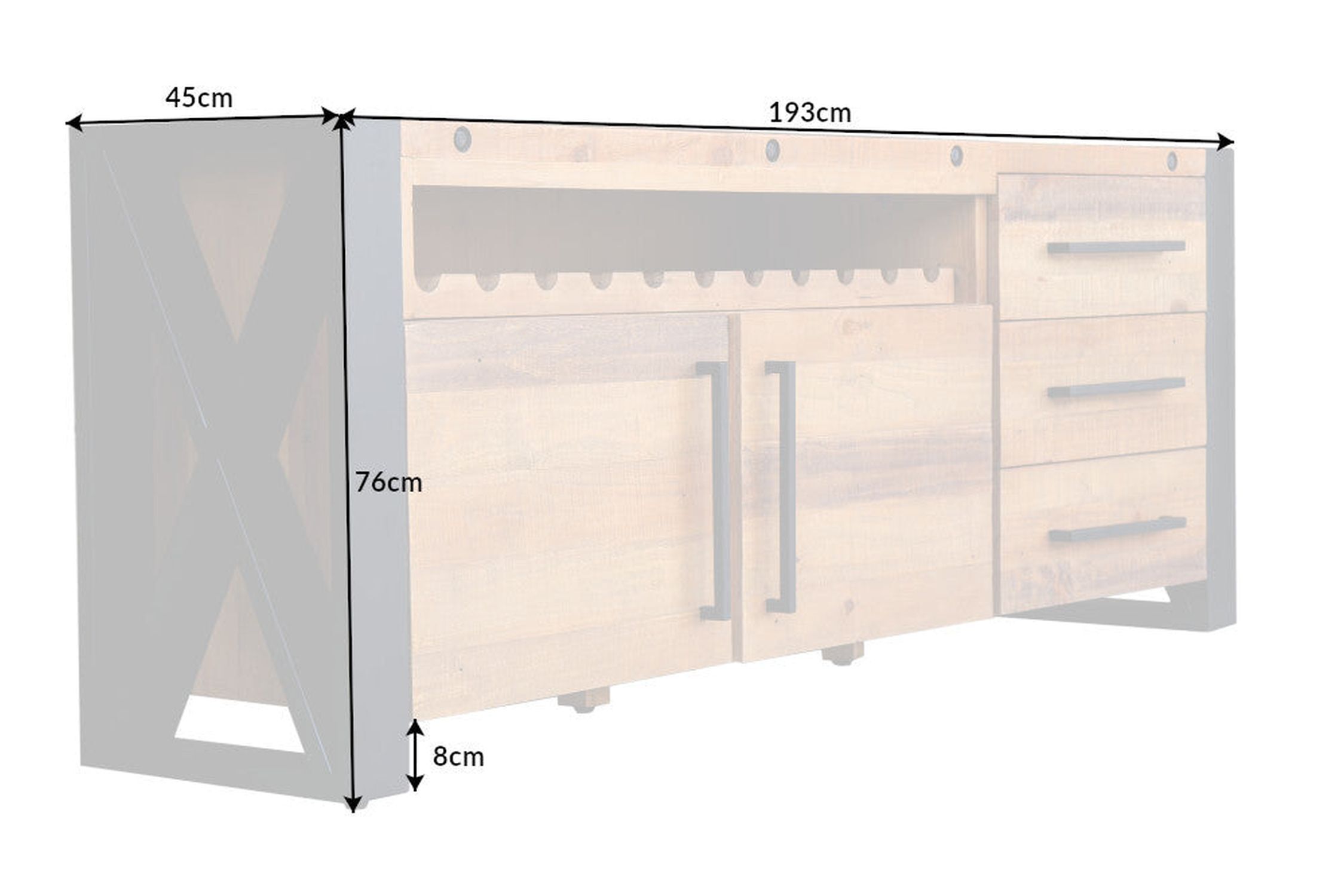 Großes Sideboard Holz Eisen 195 cm breit Industrial Design Moebel, Anrichte, Kabinett, Postfach