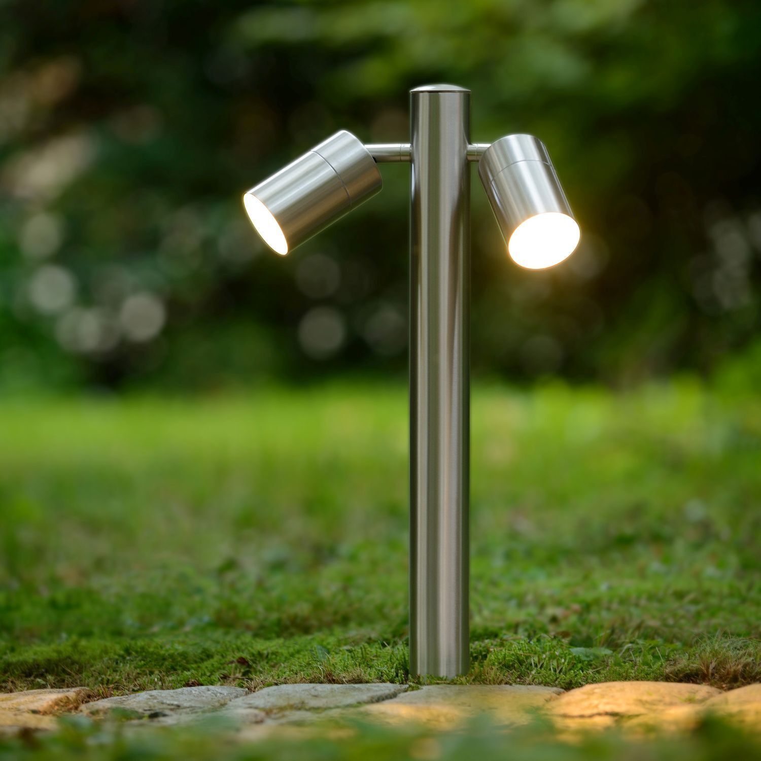 Stehlampe Außen Stahl Chrom IP44 GU10 H:30 cm Sommerlicht, Außeneinbauleuchte, Standleuchte, Stahl, LED-Lampe