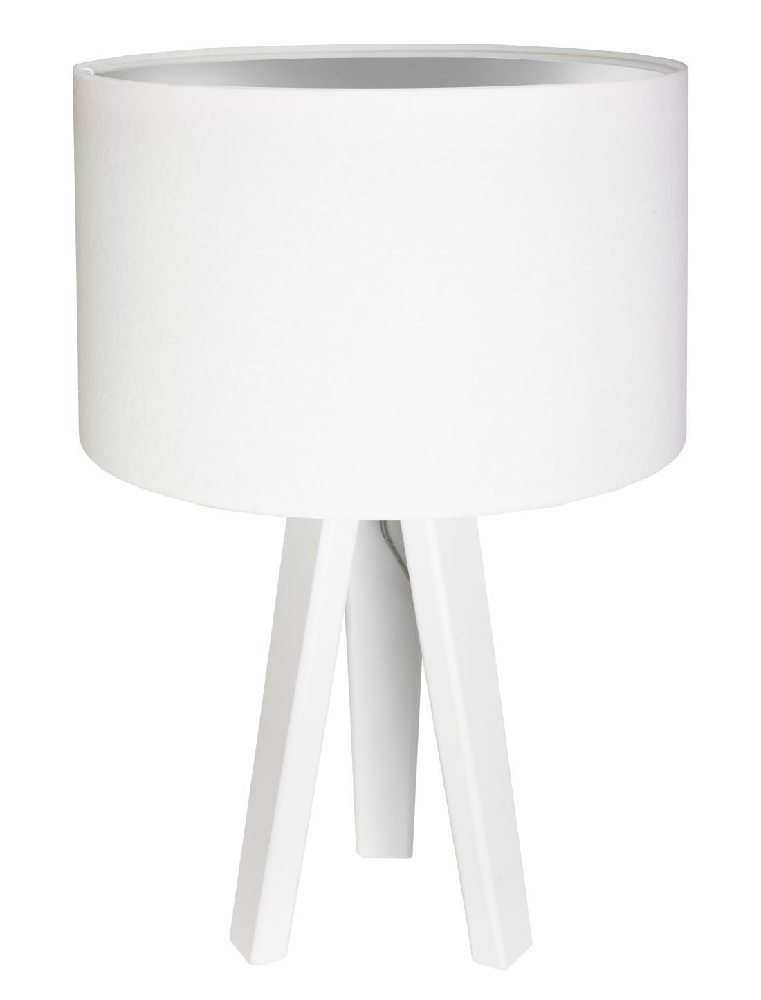 Lampe de table Abat-jour Blanc Argent Bois Tripode 46cm Rétro