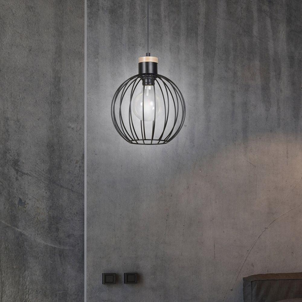 Suspension ronde boule Ø22cm rétro noir métal