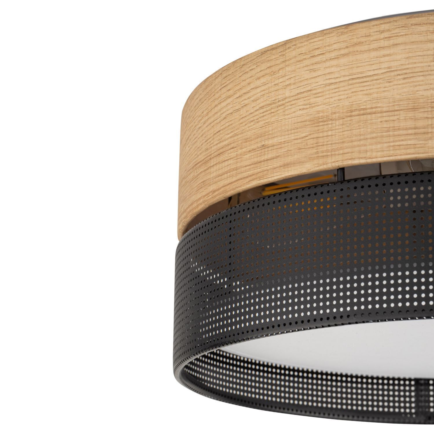 Deckenleuchte rund Ø 50 cm blendarm Schwarz Holzoptik Modern