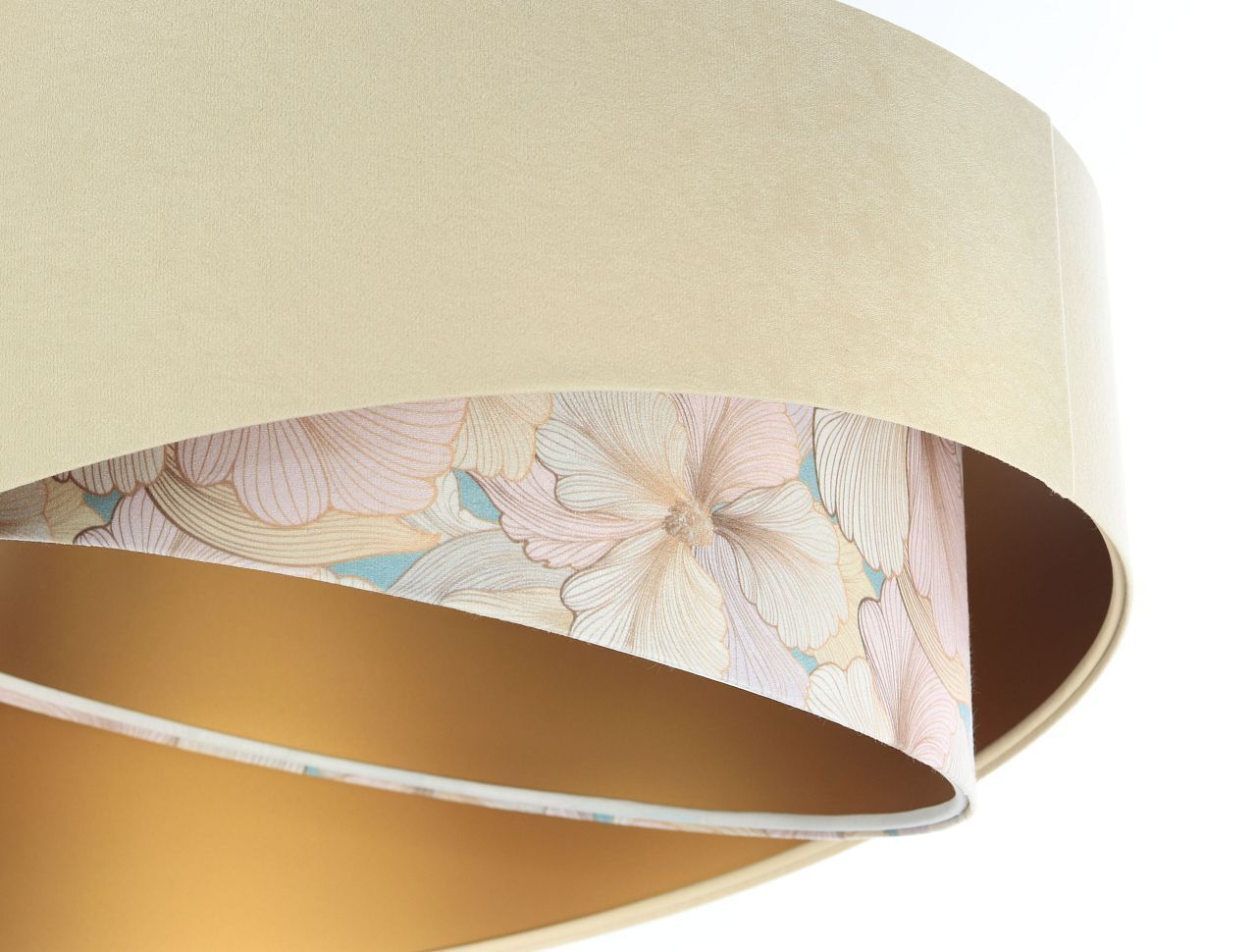 Pendelleuchte rund D: 50 cm E27 Stoff in Beige Creme Gold Lampe, Lampenschirm