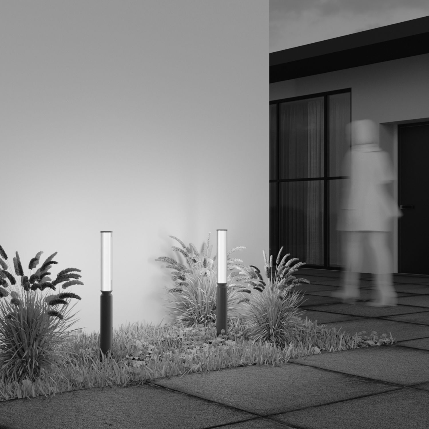 Pollerleuchte LED Aluminium Glas 78,5 cm IP65 rund Fußboden, Pfad, Bodenbeläge, Person, Gehweg