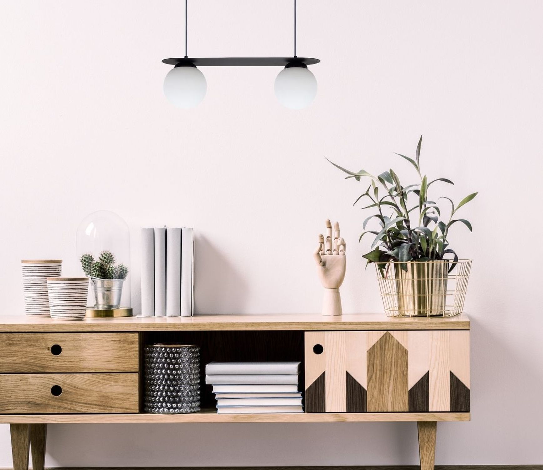 Blendarme Pendelleuchte Glaskugeln E27 2-flmg Schwarz Drinnen, Innenarchitektur, Mobiliar, Anrichte, Pflanze