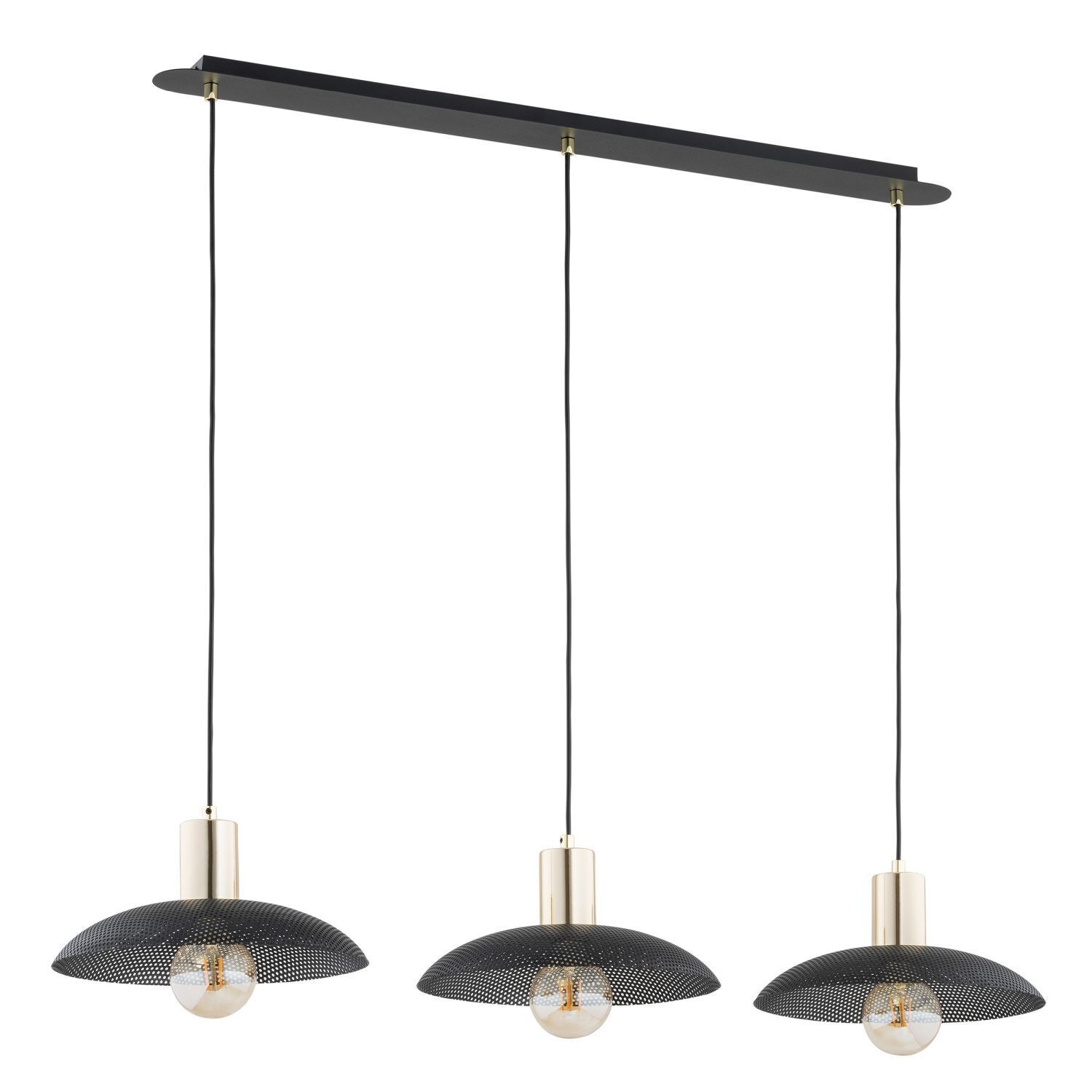 Suspension 3 flammes L : 90 cm Métal noir or E27
