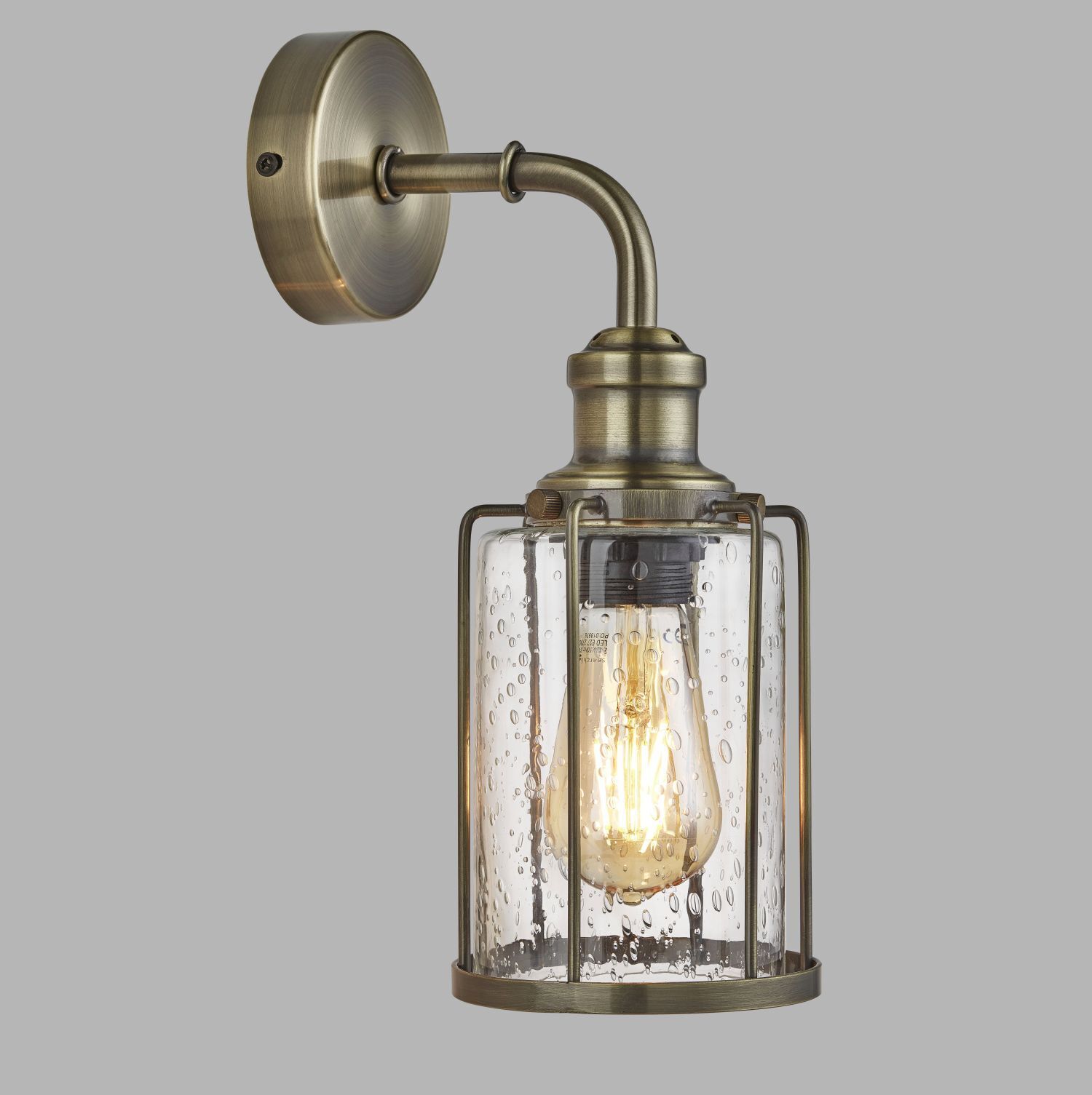 Wandleuchte E27 in Messing Antik Klar Glas Metall Vintage Leuchte, Lampe, Zimmer, Duscharmatur, Bronze