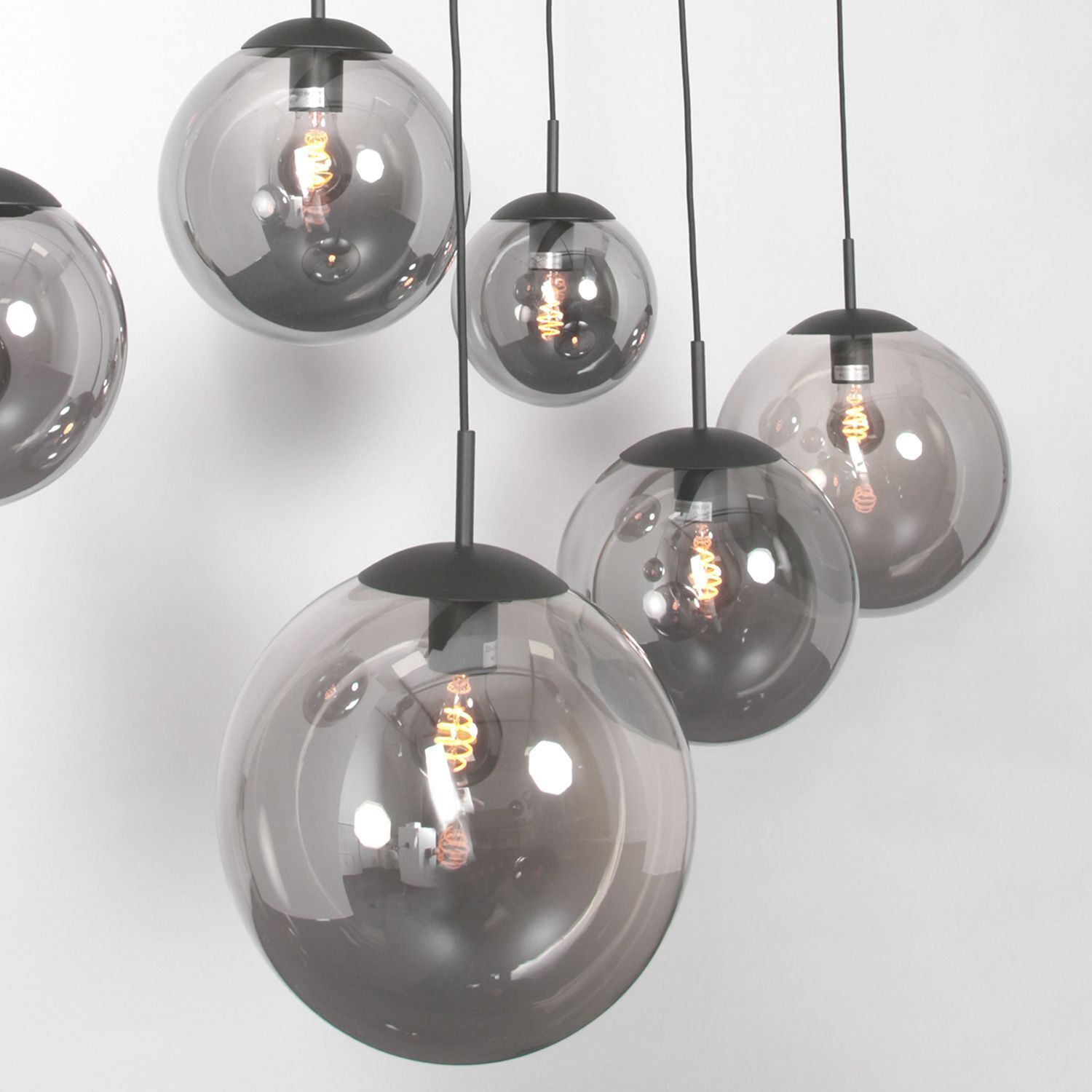 Lampe à suspendre longue en verre gris fumé 120 cm E27 Moderne