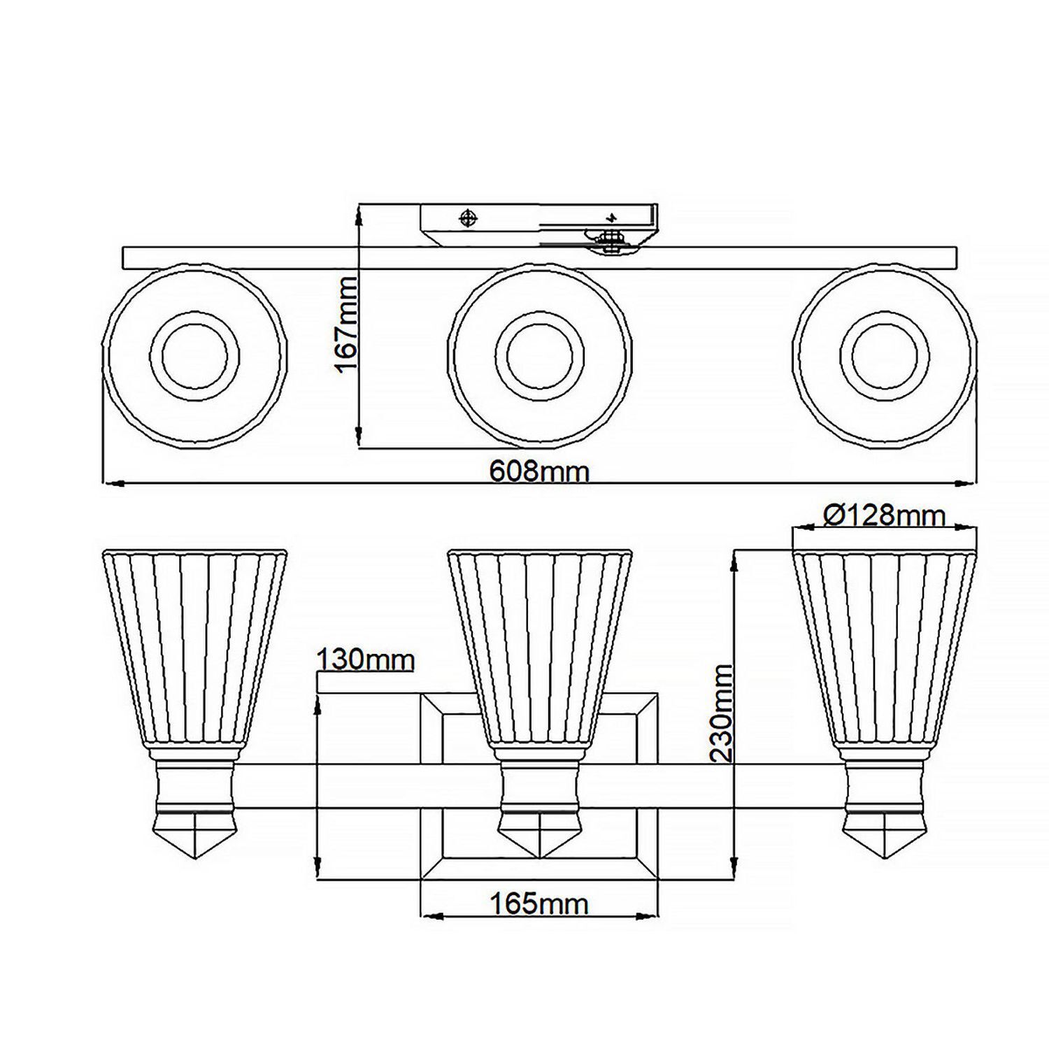 Applique LED salle de bain IP44 60,8 cm de long métal verre 3000 K CAD-Diagramm, Diagramm