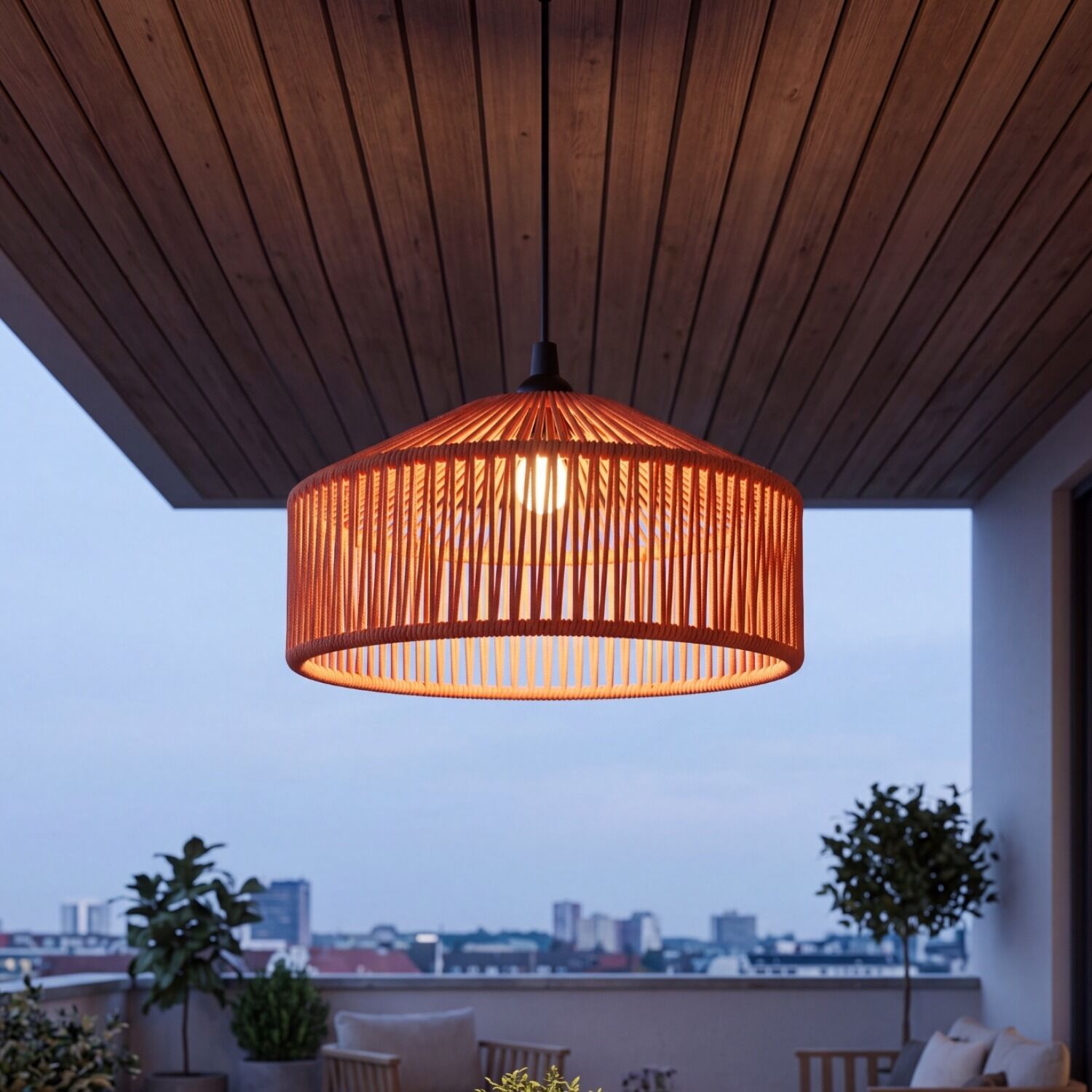 Lampenfassung, Hängelampe, Korblampe, Außenbereich, Gehäuse aus Rattan