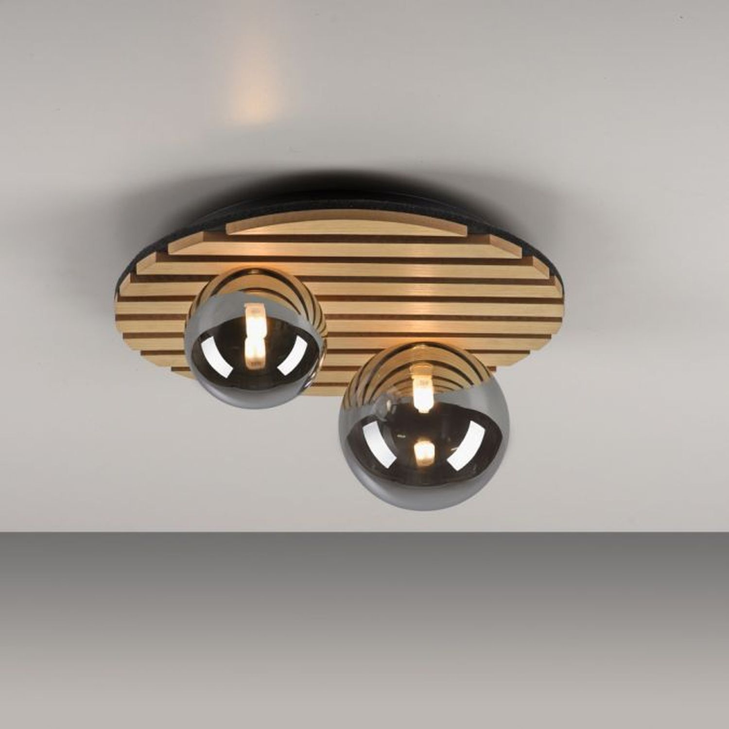 Lampe de plafonnier confortable Boules de verre en bois G9 Ø38,5 cm Naturel