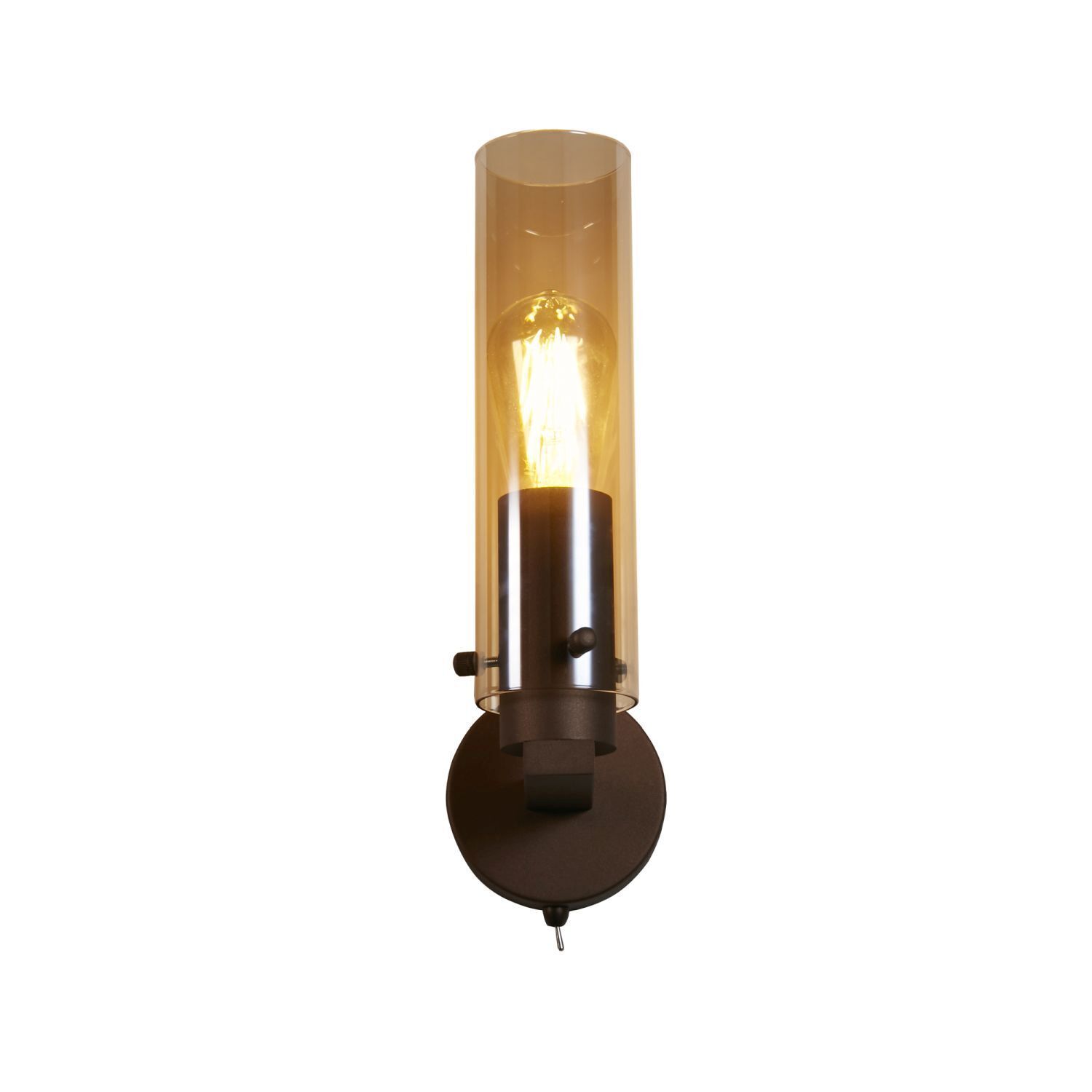 Wandlampe mit Schalter Metall Glas E27 Mokka Bernstein Wandlampe, Wandleuchte, Metall, Glasrohr, E27