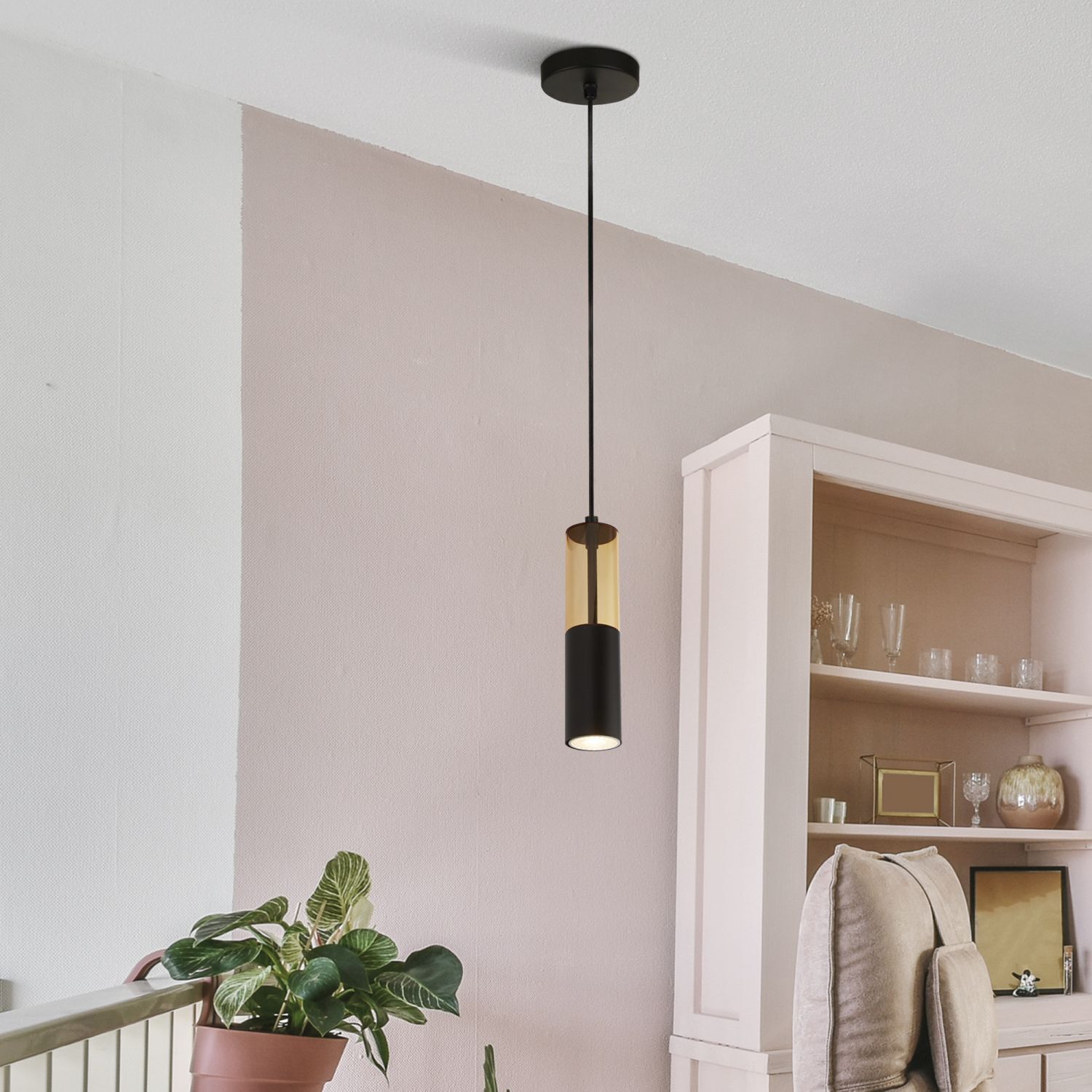 Lampe à suspendre ronde Ø 10 cm étroite GU10 noir ambre