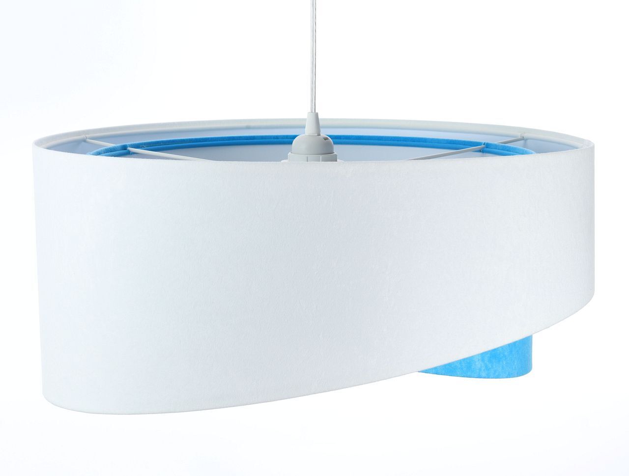 Pendelleuchte rund Ø 50 cm E27 Weiß Blau Stoff Velours Optik Lampe, Deckenleuchte