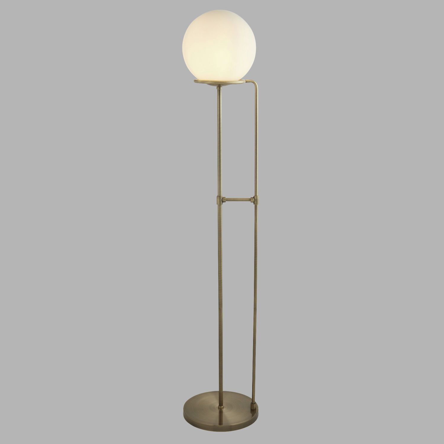 Lampadaire E27 145 cm en laiton antique blanc verre métal