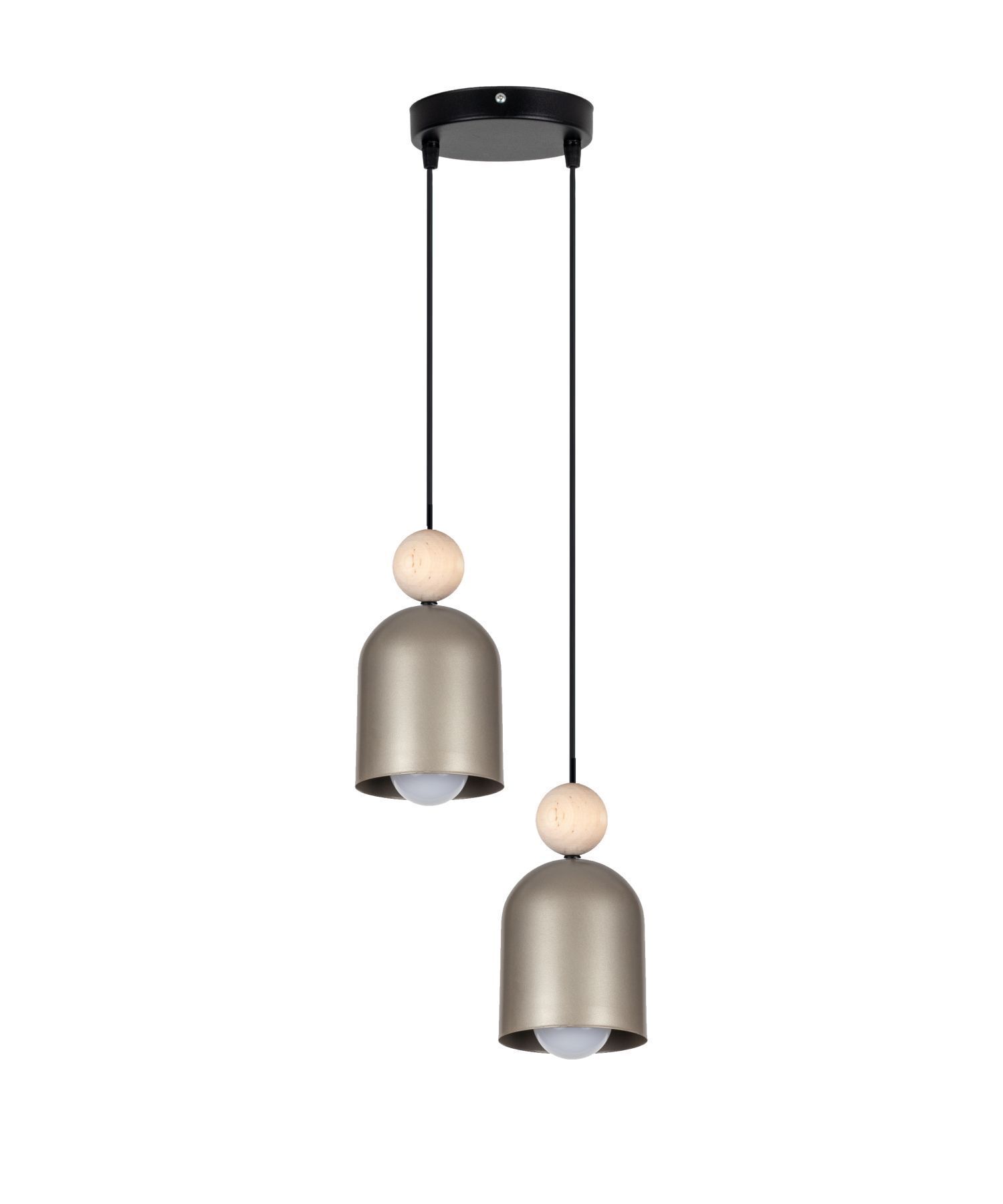 Hängeleuchte Champagner Metall Holz 2-flmg E27 Ø21 cm