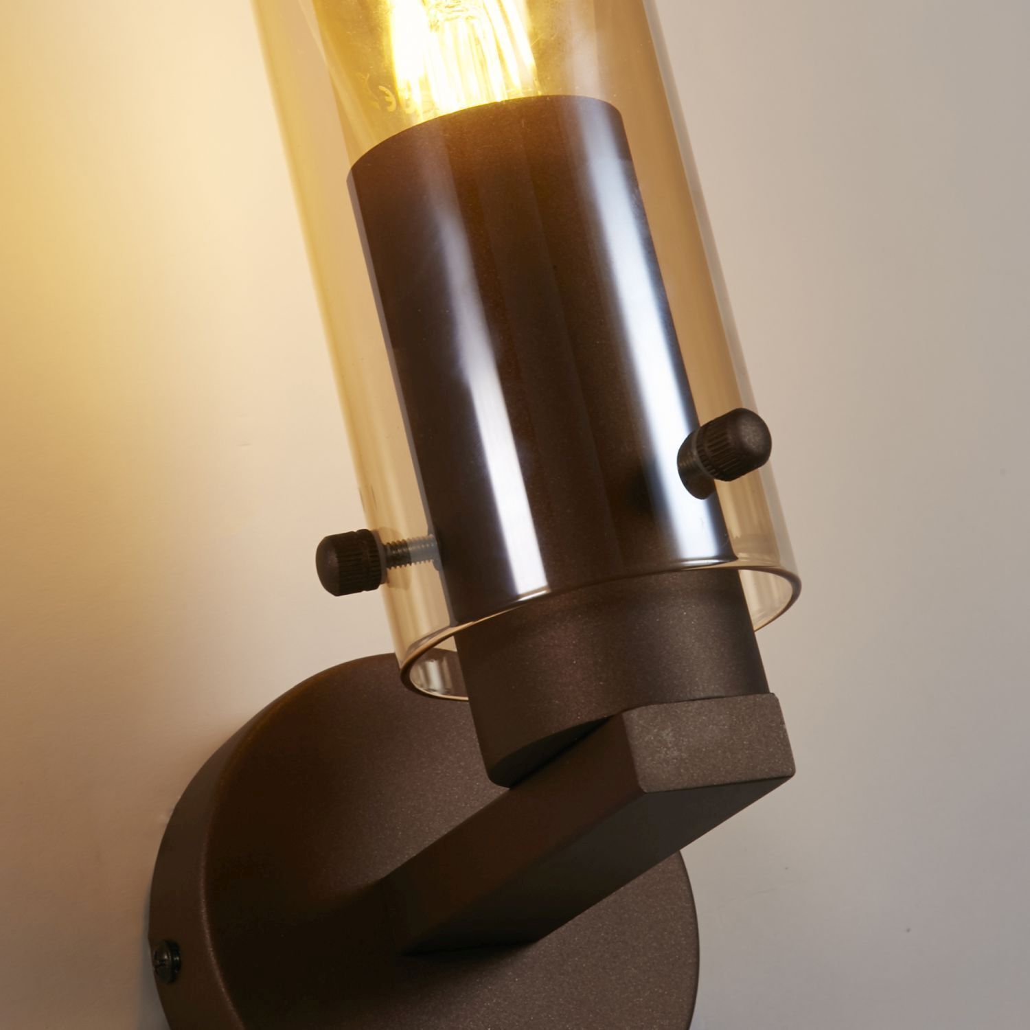 Wandlampe mit Schalter Metall Glas E27 Mokka Bernstein Beleuchtung, Lampe
