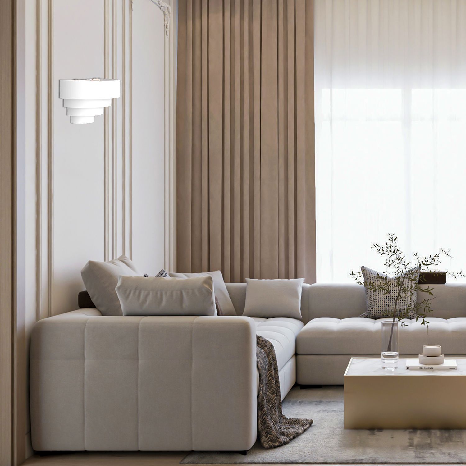 Applique en métal blanc L:40 cm E27 2-flmg indirect Innenarchitektur, Inneneinrichtung, Kissen, Mobiliar, Wohnzimmer