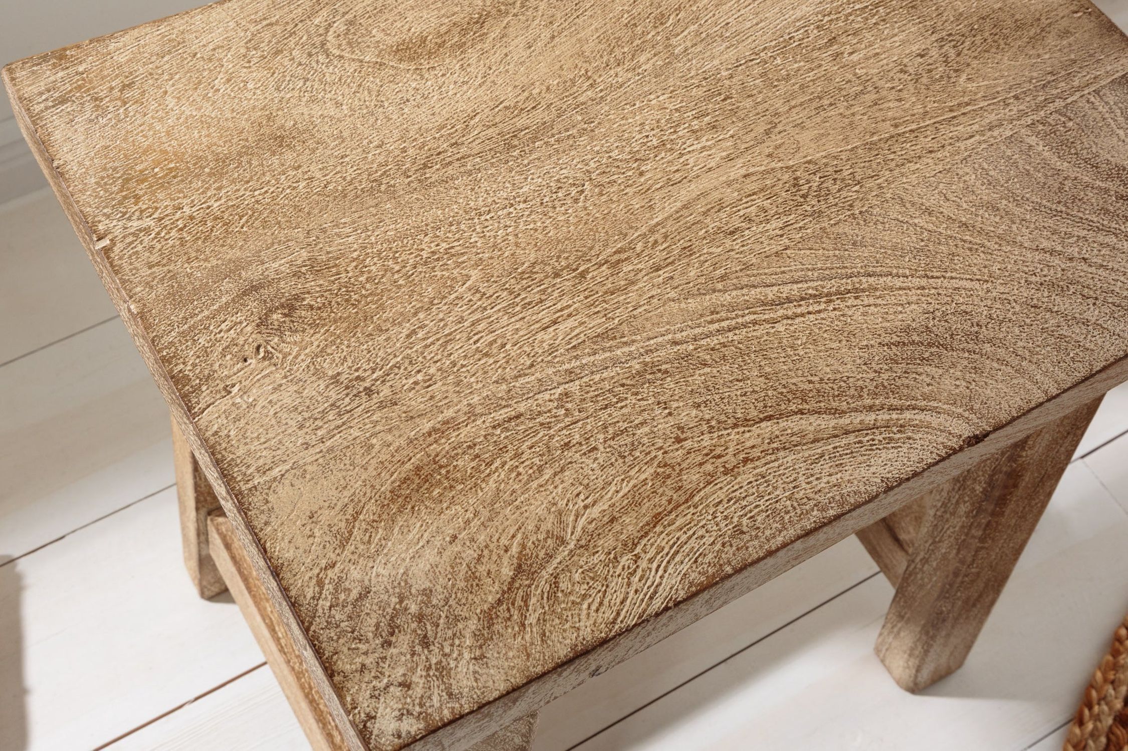 Pouf en bois massif Assise incurvée Shabby Chic Moebel, Tabelle, Holz, Tischplatte, Hartholz