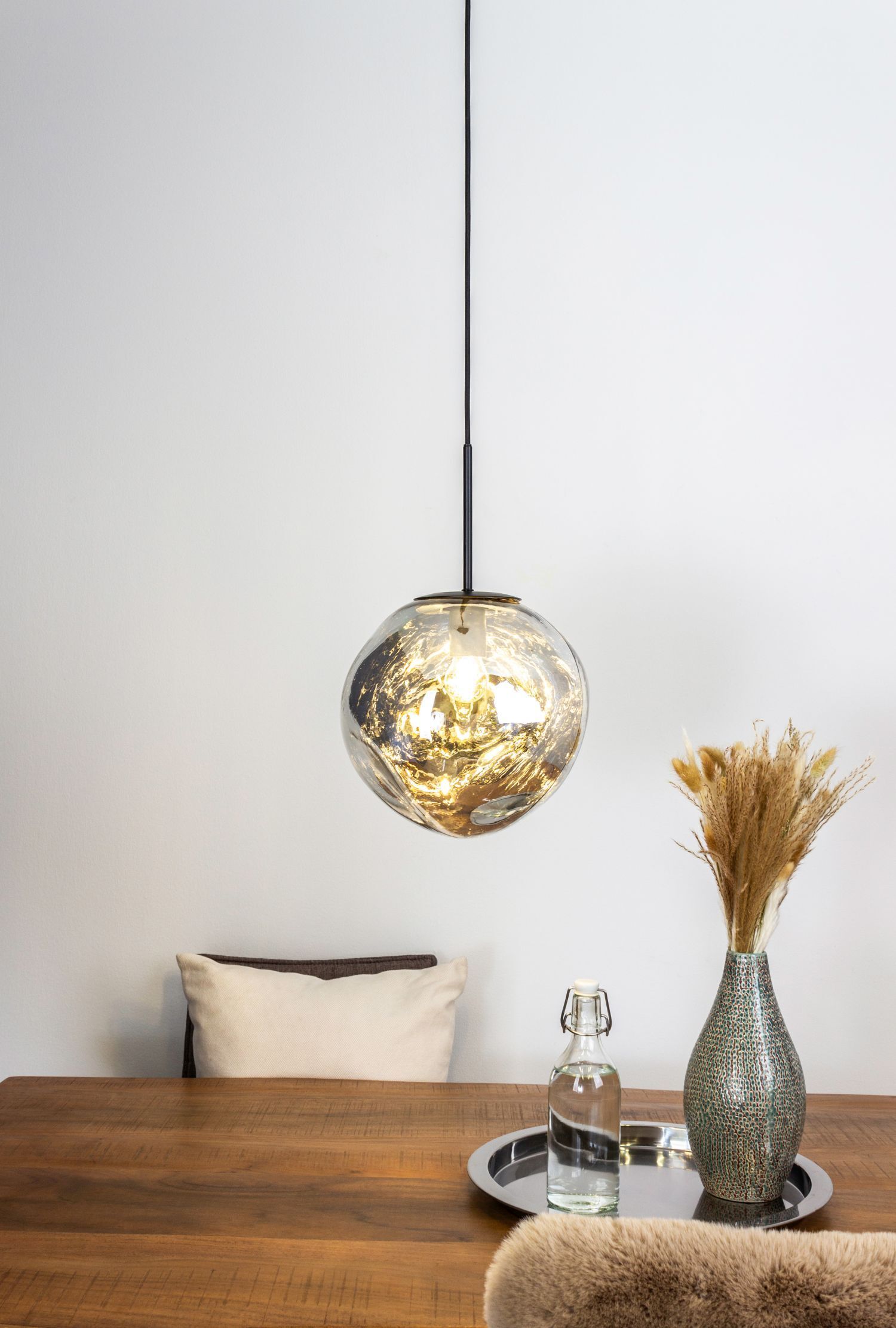 Lampe à suspendre ronde Abat-jour en verre argenté Ø28 cm stylé