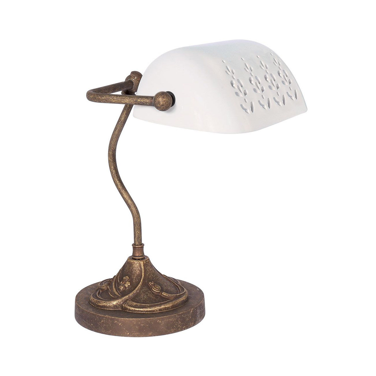 Exklusive Bankerlampe Messing in Bronze Antik Weiß Lampe, Tischlampe, Lampenschirm, Bronze