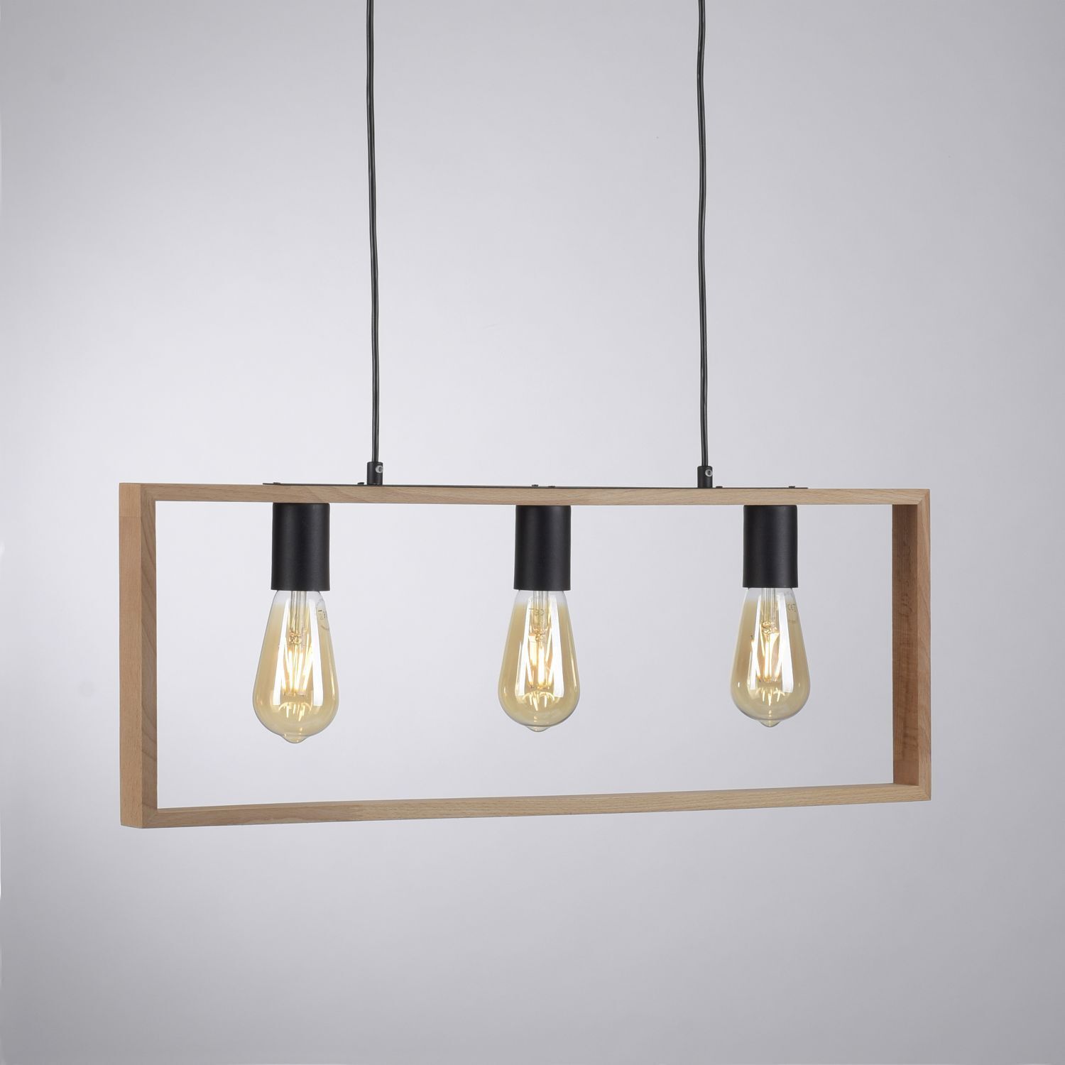 Lampe à suspendre naturelle Rétro Bois Métal L:69 cm 3-flmg Licht