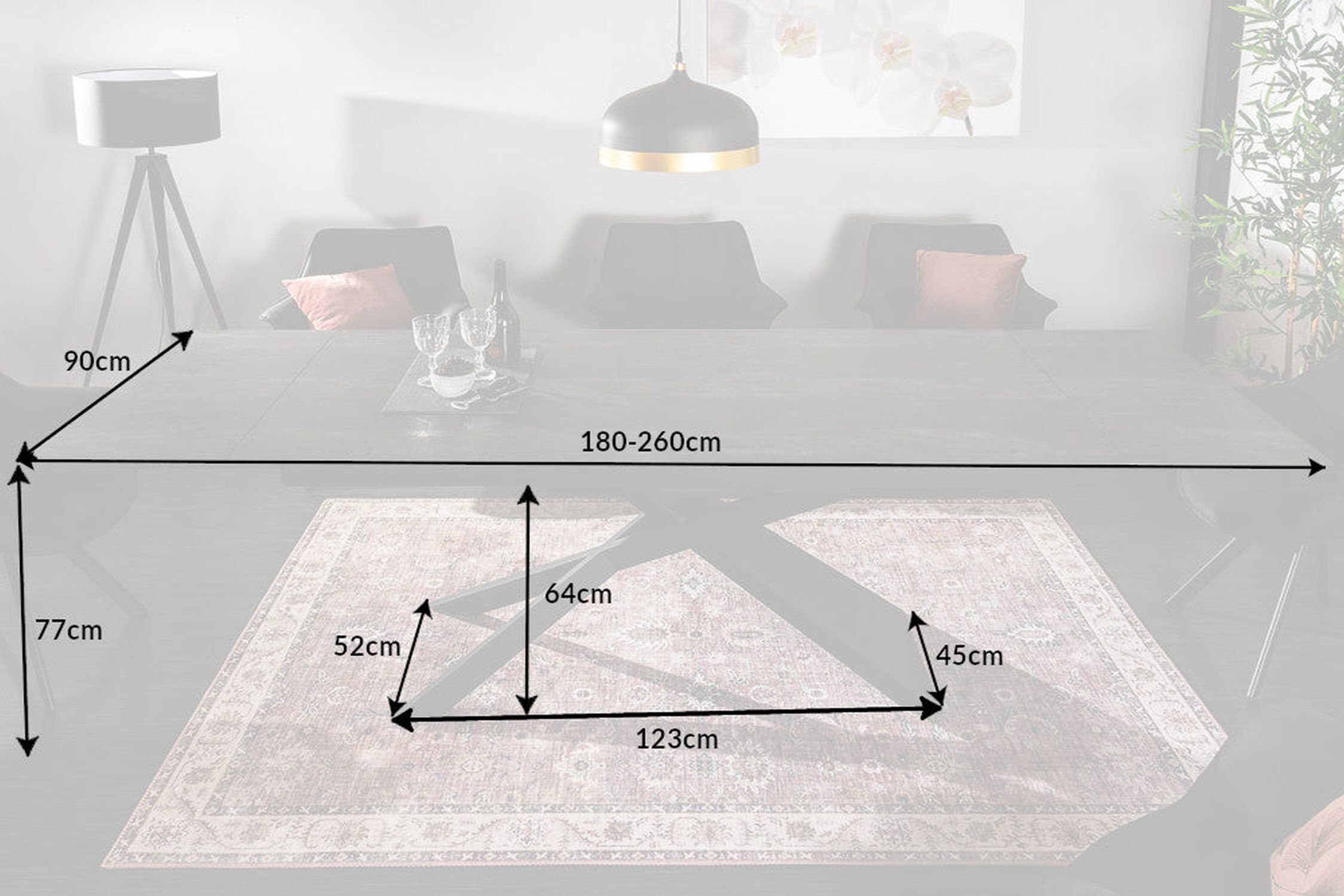 Esstisch ausziehbar Keramik in Steinoptik 180x90 cm Dekoration für Zuhause, Mobiliar, Tabelle, Lampe, Teppich