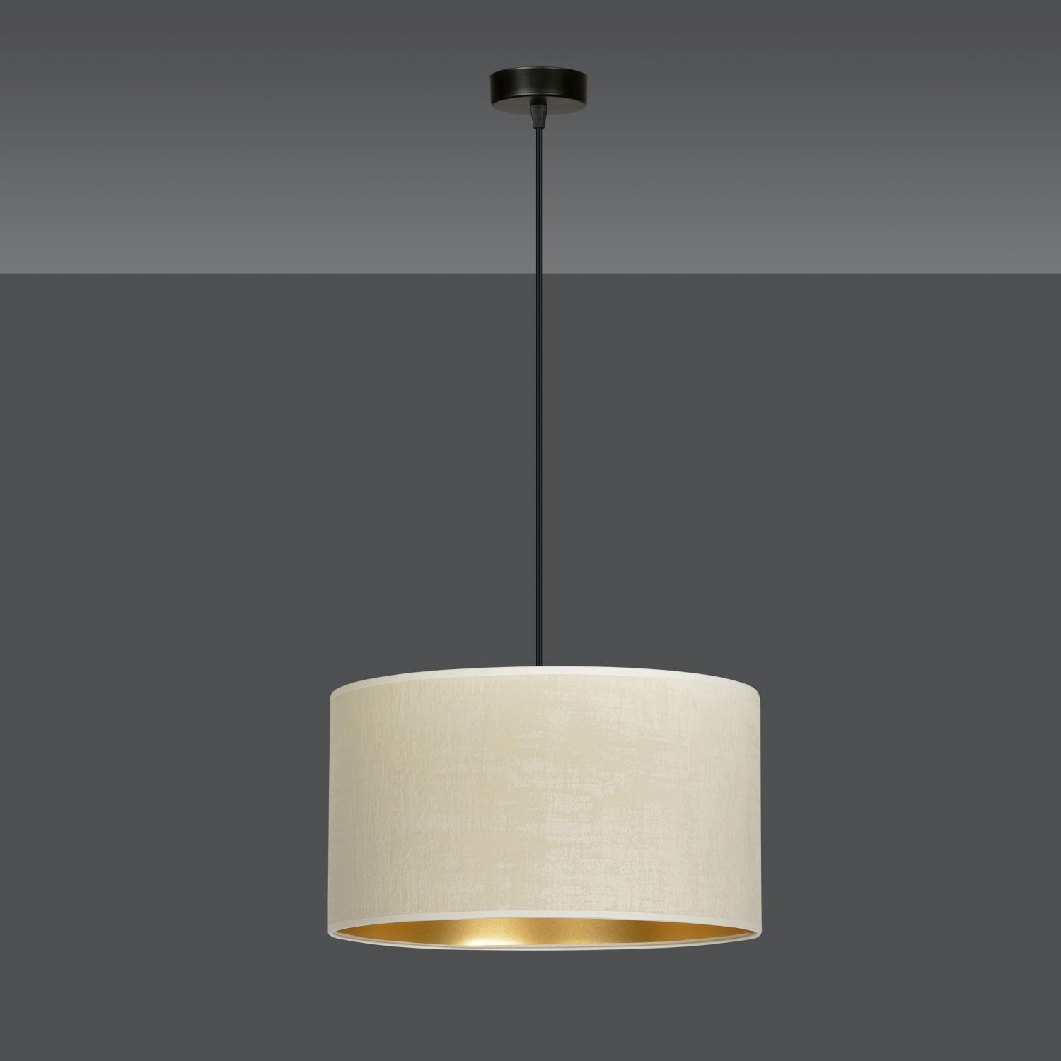 Hängelampe Stoff Ø 35 cm rund Weiß Gold Schwarz E27 Lampe, Kronleuchter