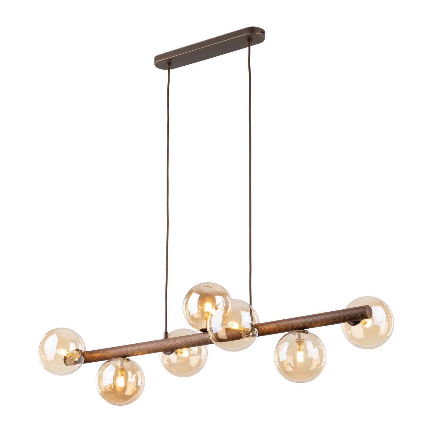 Hängelampe modern Holz Braun 90 cm G9 Glas Bernstein Hängeleuchte, Glühbirnen, Holz, Kupfer, Beleuchtung
