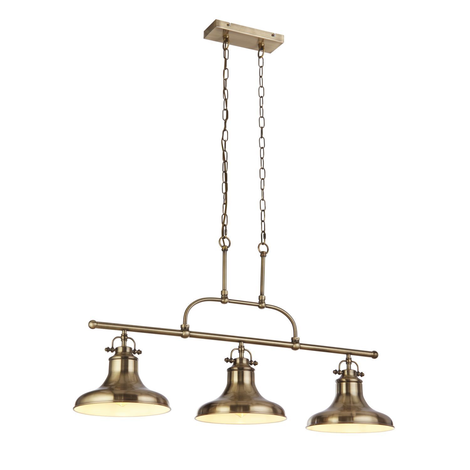 Lampe à suspendre 3 flammes E27 L : 96 cm en laiton antique vintage