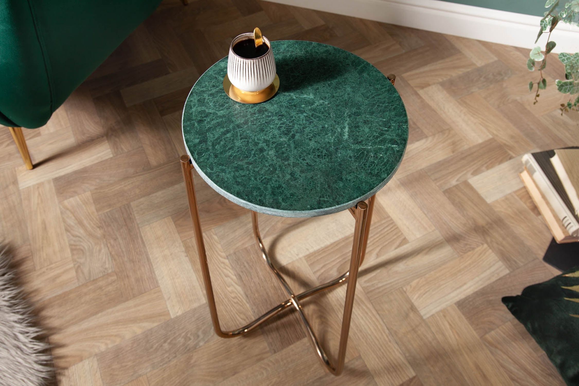 Table d'appoint en marbre métal vert or 35 x 35 cm