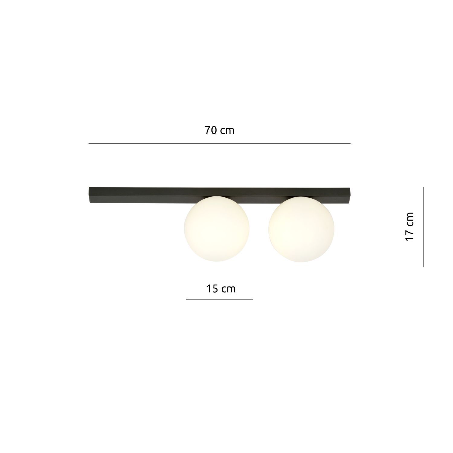 Deckenleuchte Glas Metall L: 60 cm Schwarz Weiß 2x E14