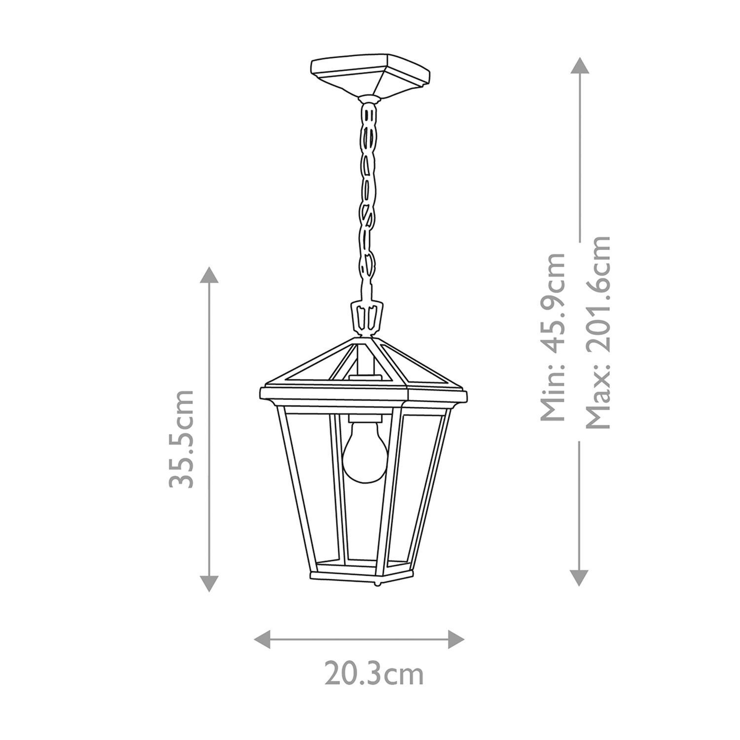 Außenlampe E27 IP44 B: 20,3 cm Schwarz hängend