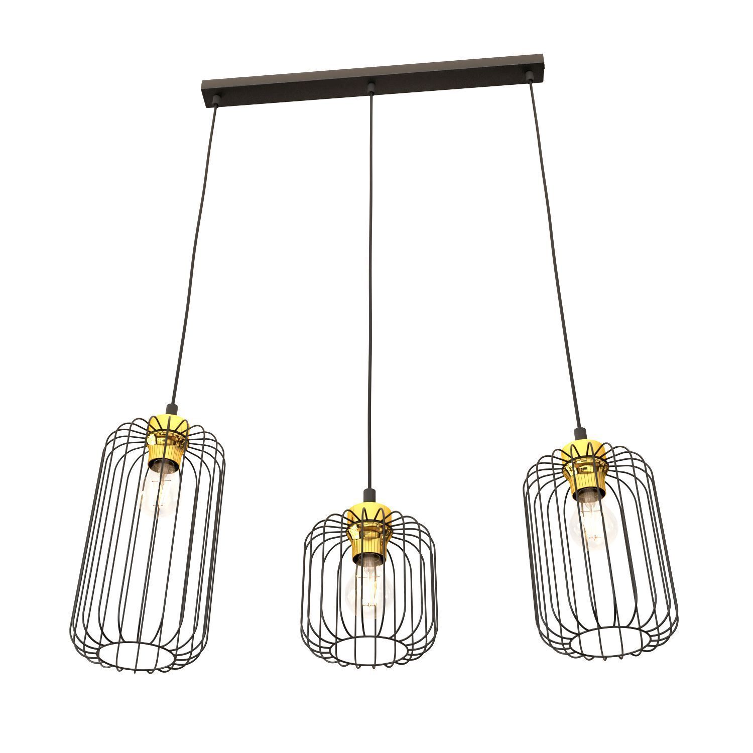 Elégante lampe à suspendre Noir Or Métal E27 L:40 cm