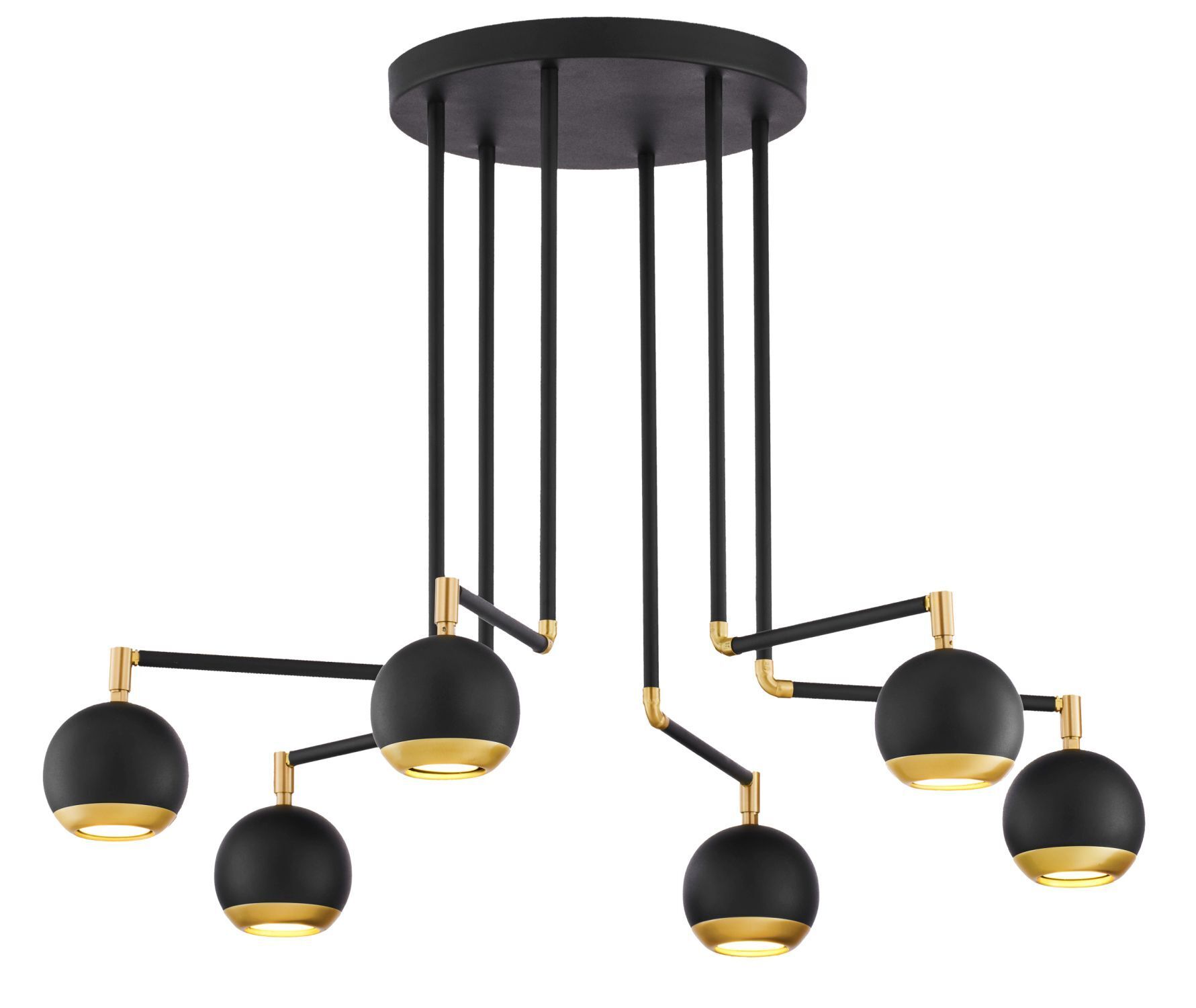 Plafonnier noir or 6 flammes métal GU10