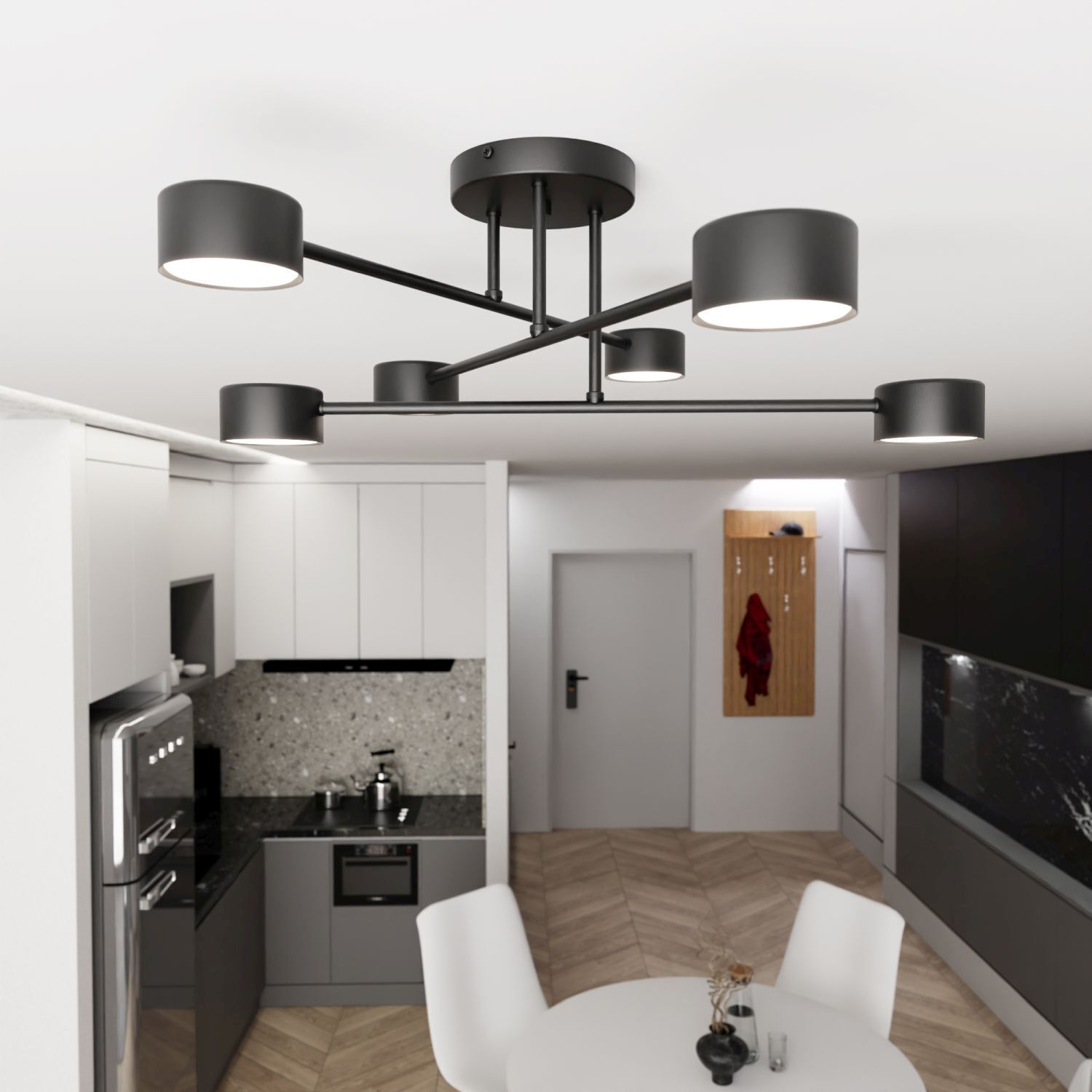 Deckenleuchte, Moderne Leuchte, Küchenbeleuchtung, SchwarzGraues Finish, Rund- bzw. filigraner Look