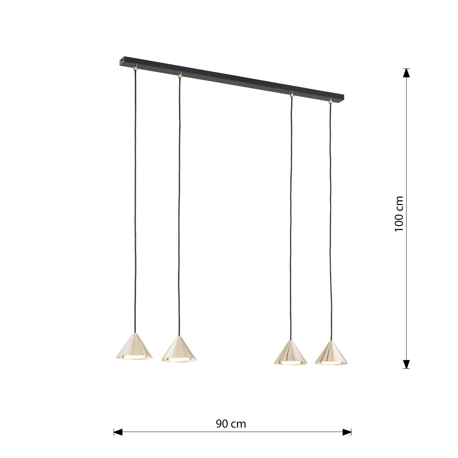 Hängeleuchte Schwarz Gold B: 90 cm H: max. 100 cm verstellbar Lampe