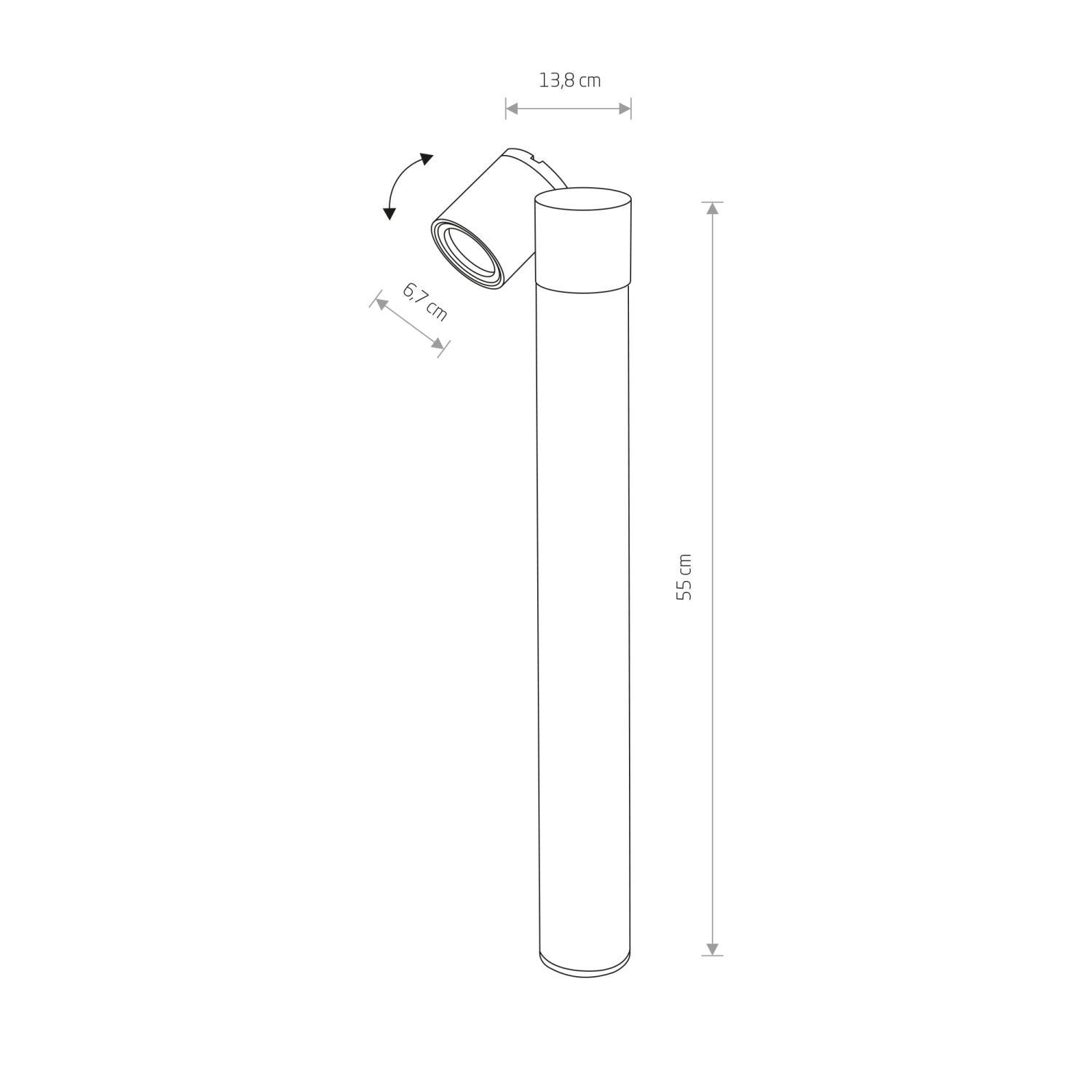 Lampe d'allée IP54 noire GU10 55 cm verre aluminium orientable