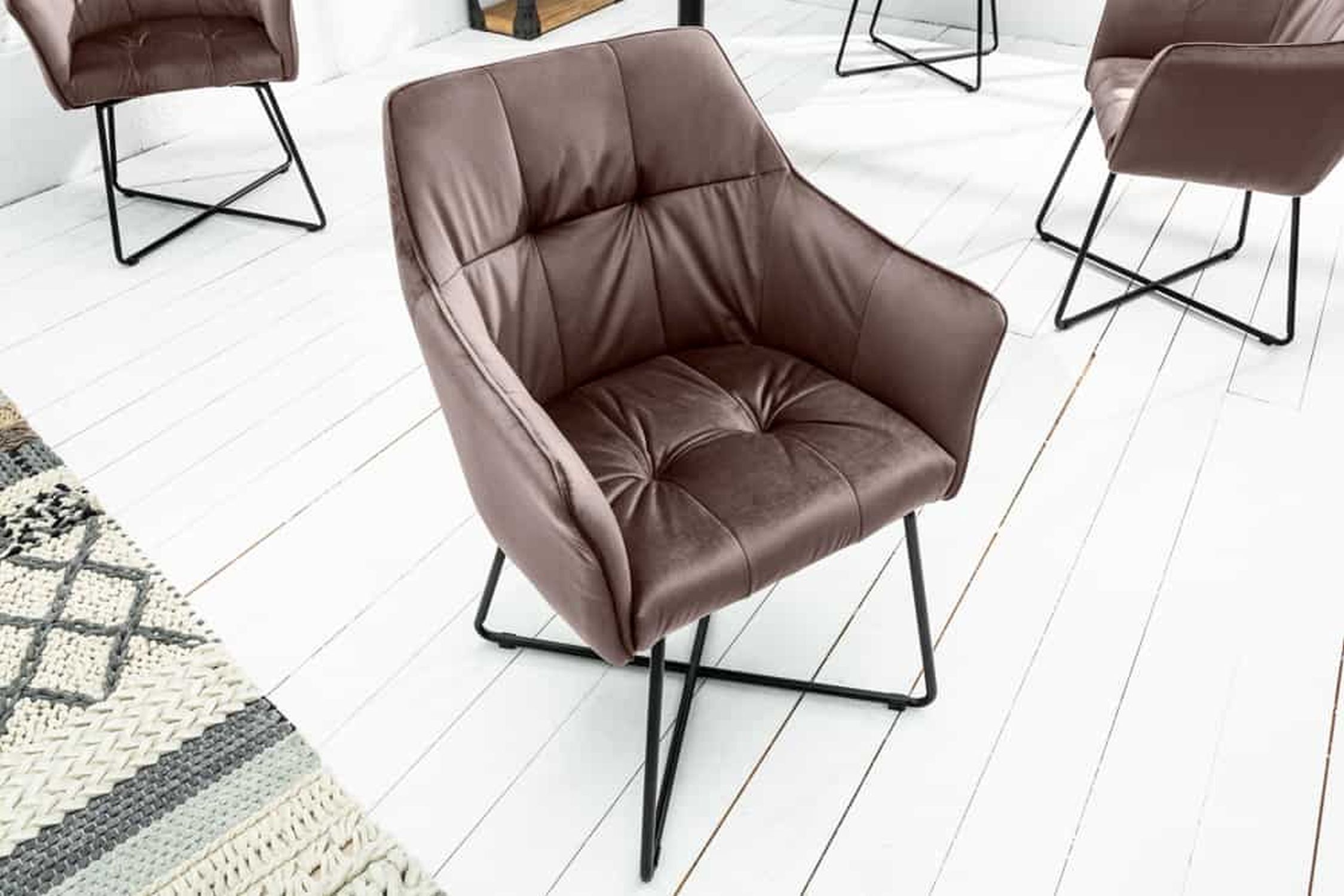 Chaise de salle à manger velours métal brun noir avec accoudoirs Moebel, Stuhl, Sessel