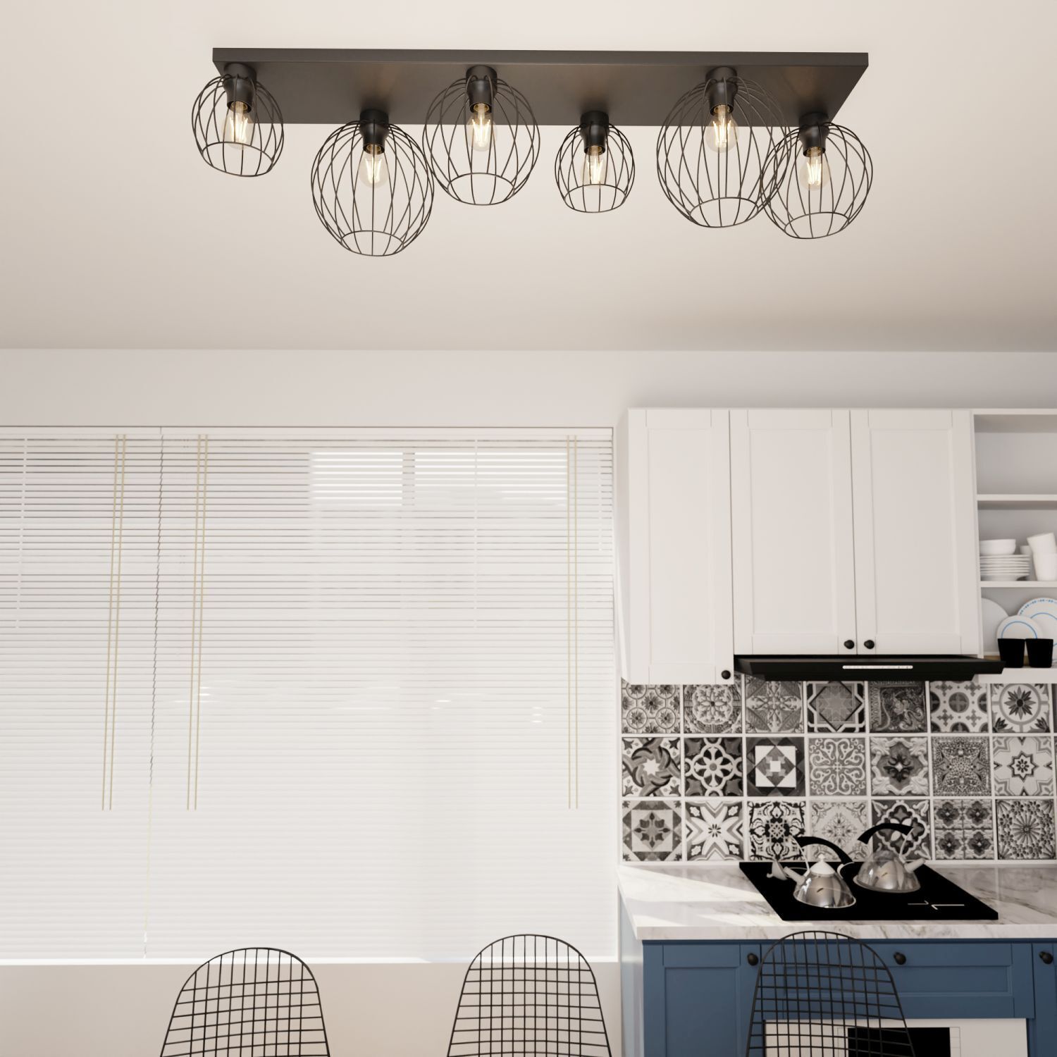 Plafonnier noir fil E27 6 flammes 115 cm Rétro Leuchter, Lampe, Innenarchitektur, Leuchte, Küche