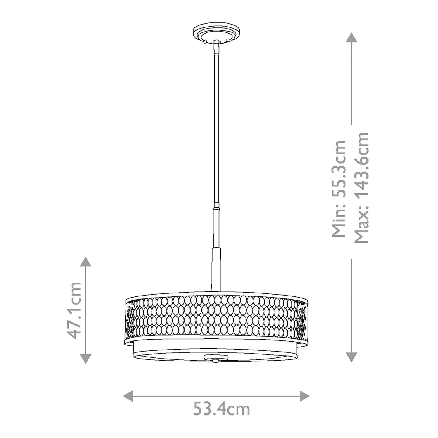 Lampe à suspendre ronde Ø 53,4 cm réglable en hauteur faible éblouissement Lampe à suspendre ronde Ø 53,4 cm réglable en hauteur faible éblouissement
