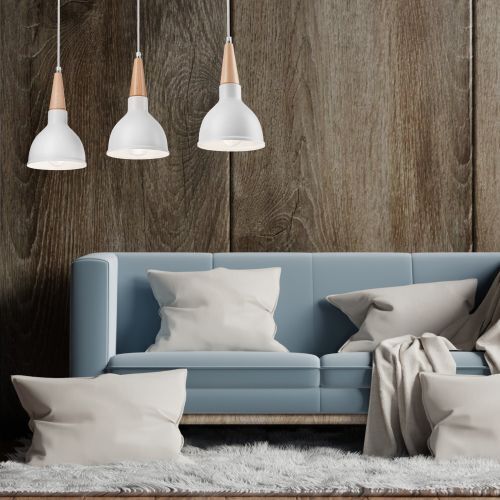 Weiße Pendelleuchte 3-flmg Skandinavisch Esszimmer