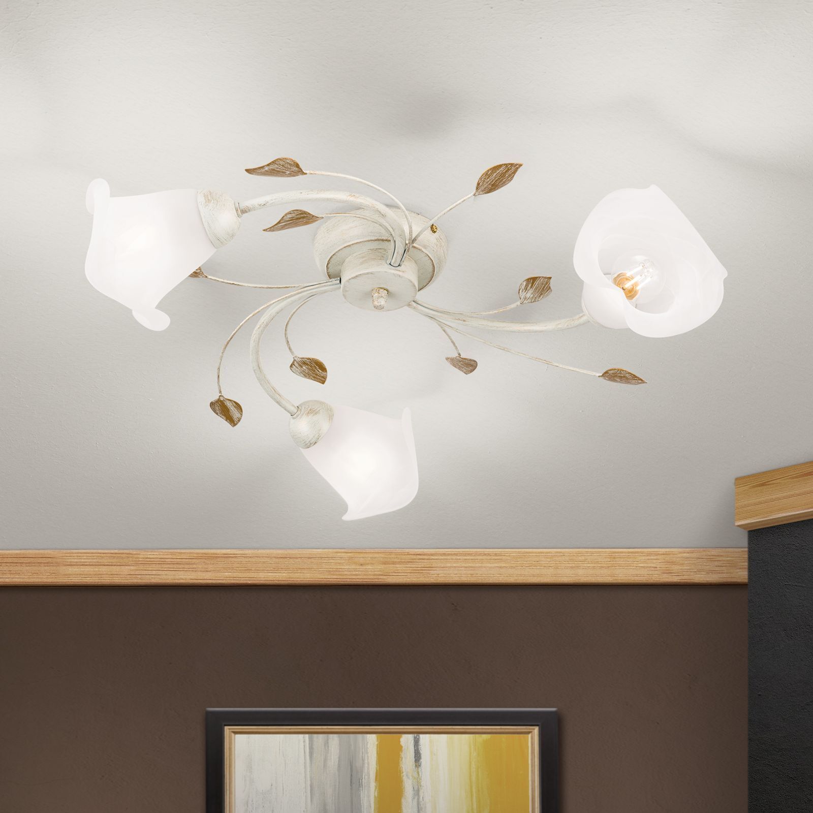 deckenleuchte, Lampe, Kronen, Metall, weiße Lampenschirme