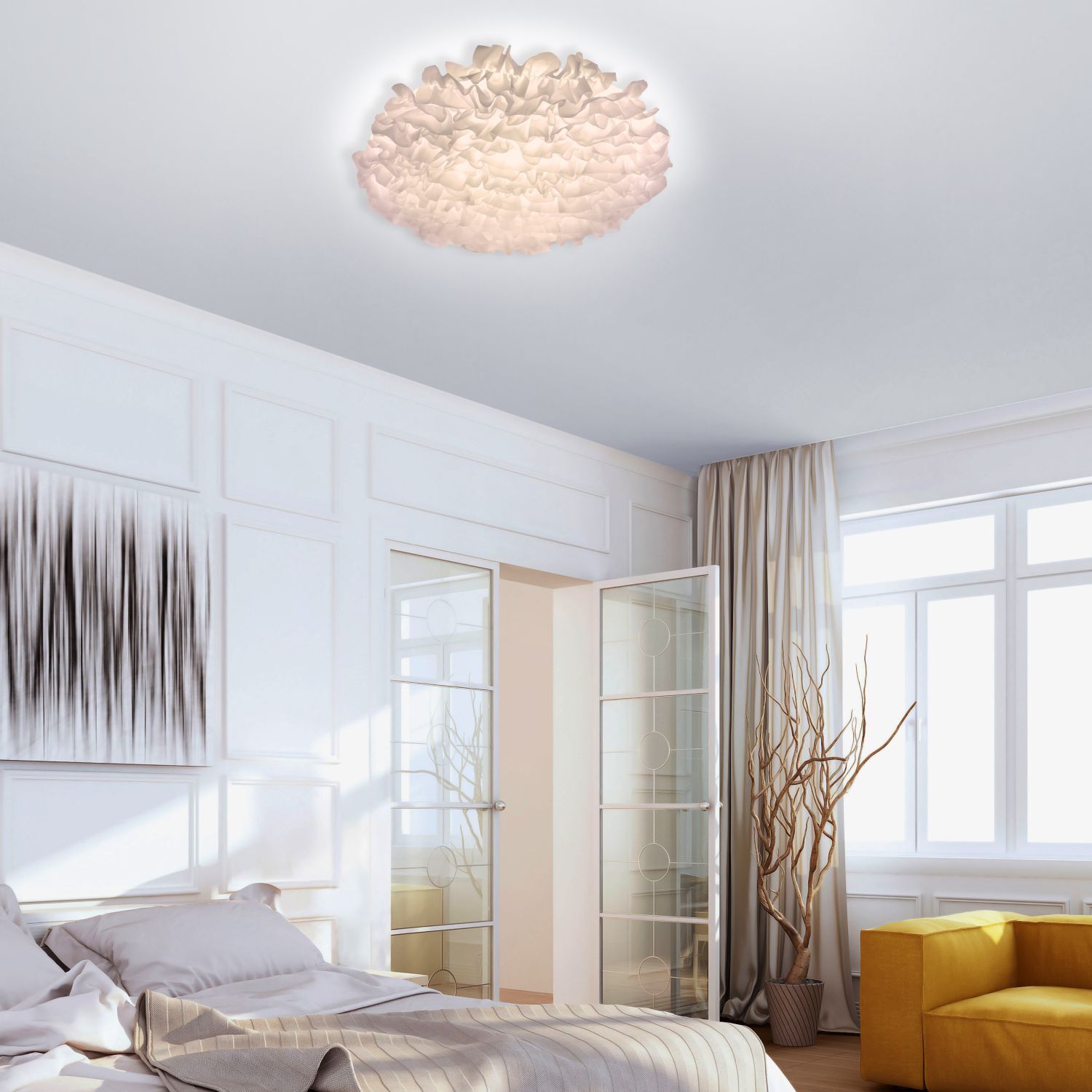 LED Deckenleuchte Stoff Weiß rund Ø75 cm 2700-5000 K Leuchter, Lampe, Tür, Innenarchitektur, Inneneinrichtung