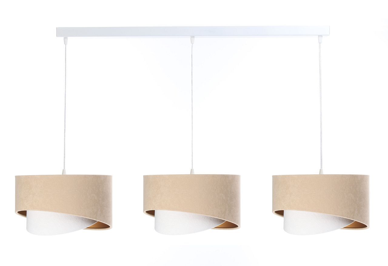 Lampe à suspendre 3 flammes en tissu blanc beige or E27