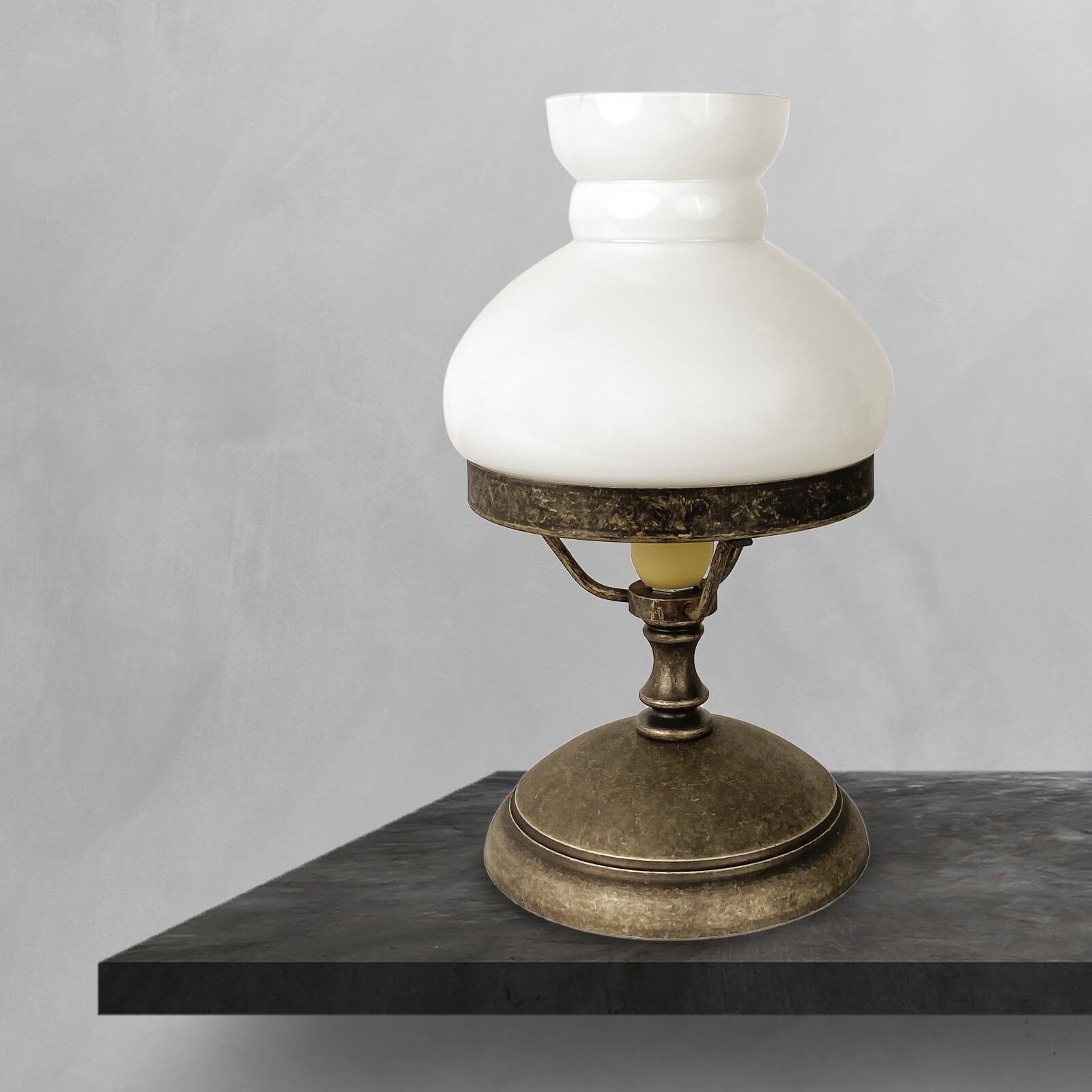 Lampe de table verre laiton 23,5 cm en bronze antique blanc E14 Lampe, Tischlampe
