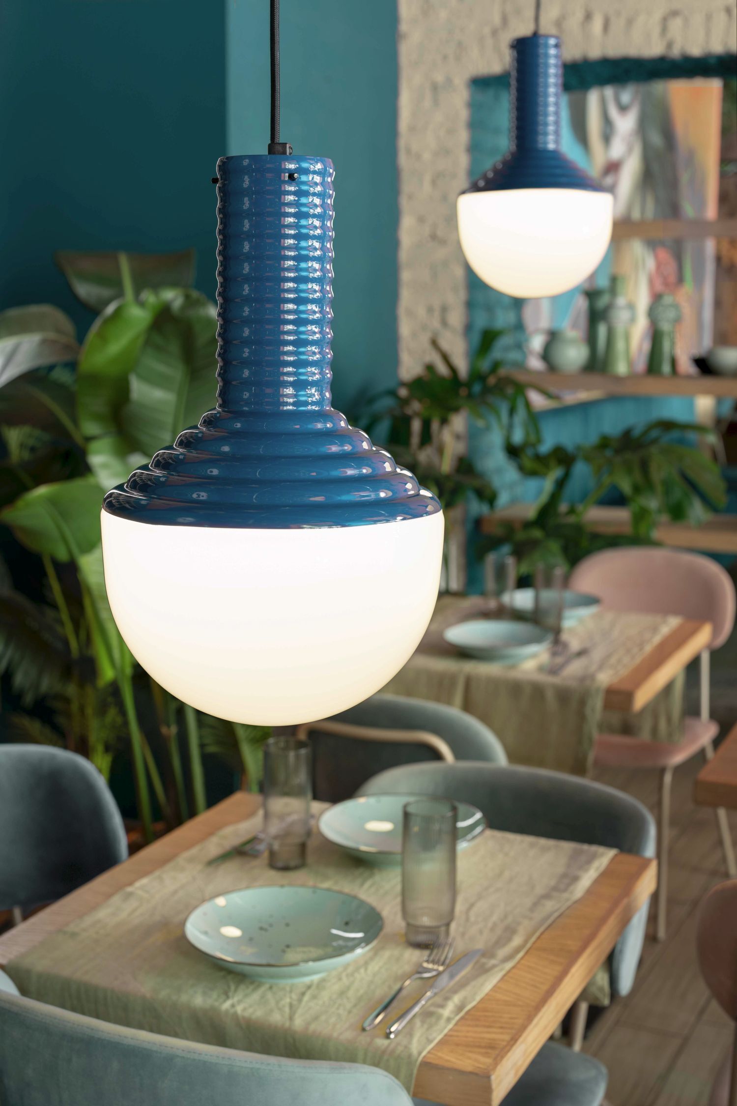 Hängeleuchte Glas Keramik E27 Ø 24 cm H: max. 159 cm